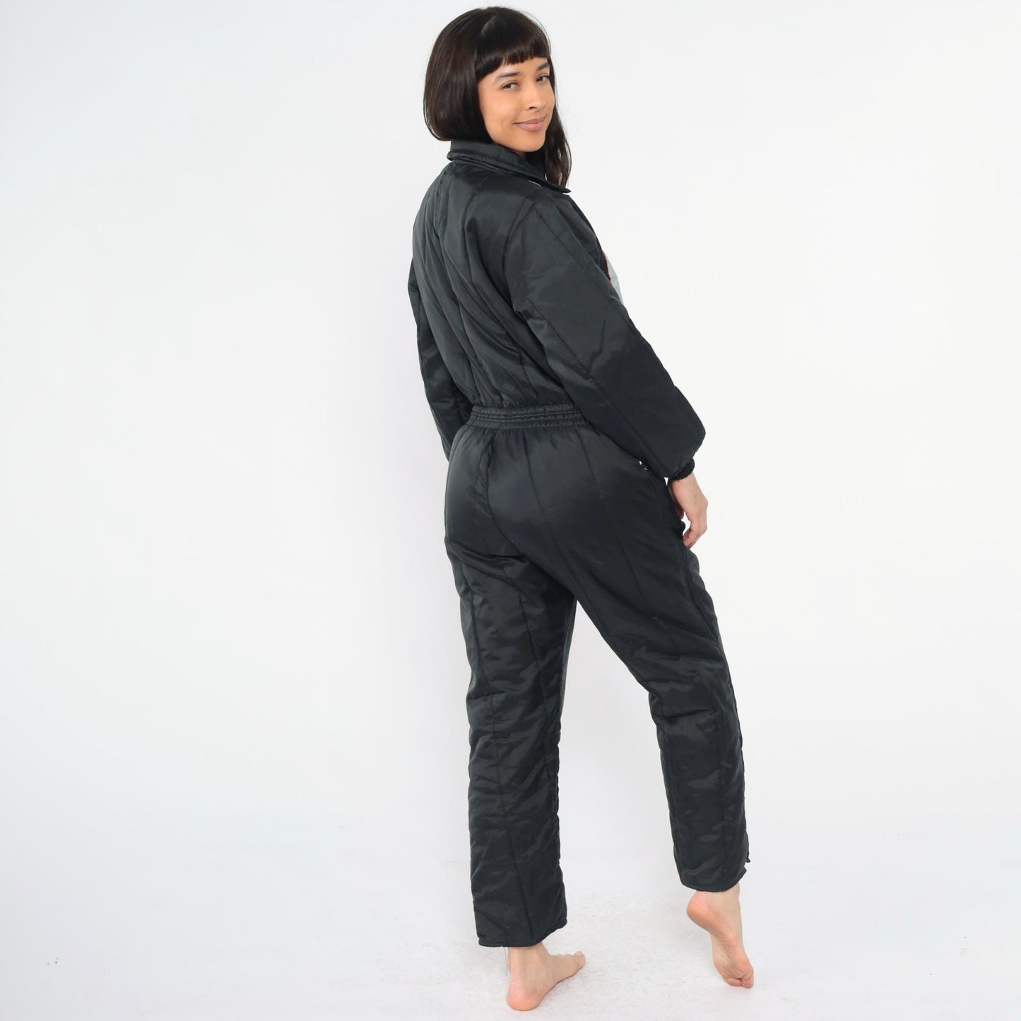 80s Walls Blizzard Pruf Black Striped Ski Suit One-Piece Snowsuit Youth 18