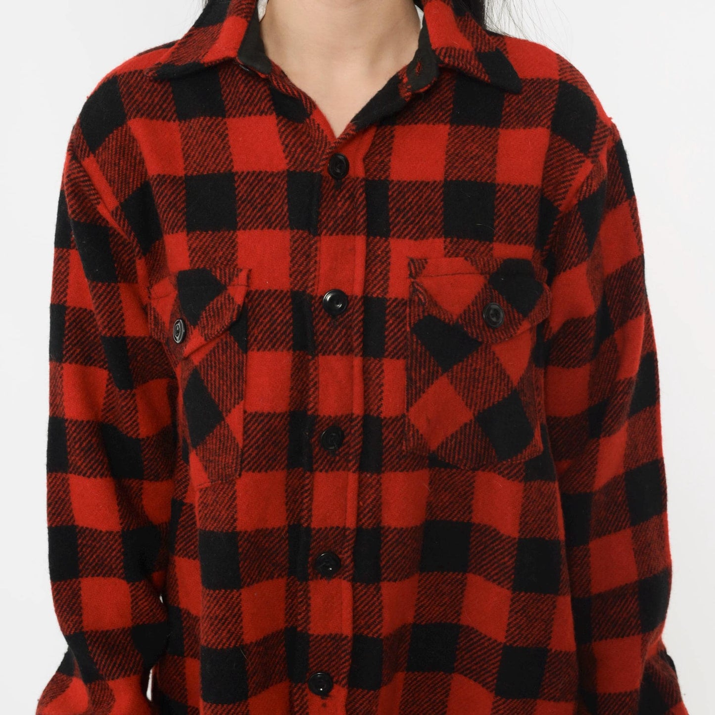 70s Frostproof Buffalo Plaid Wool Shirt Red Black CPO Button Up Medium