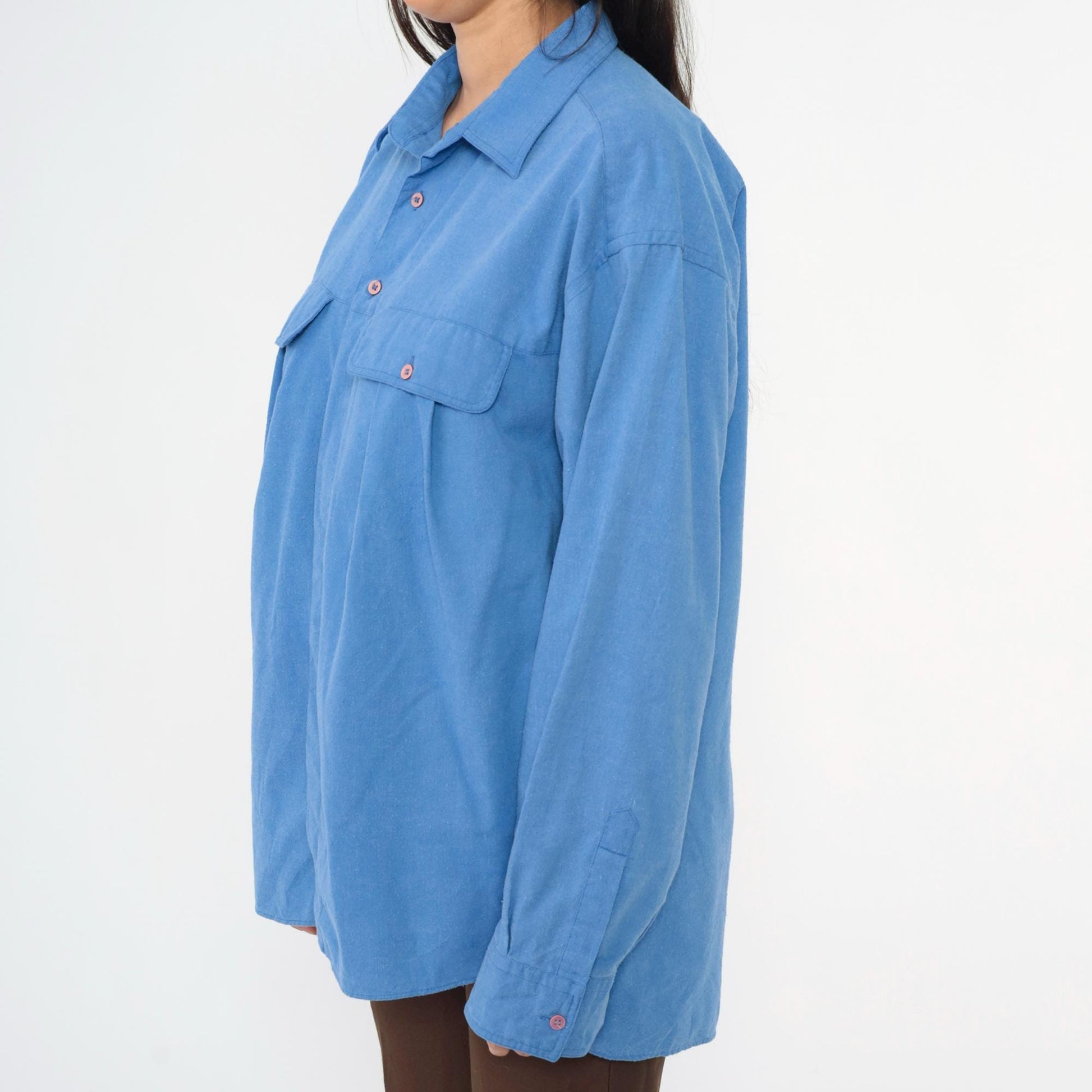 80s Gitano Blue Oxford Button-Up Shirt Chest Pocket Long Sleeve Extra Large XL