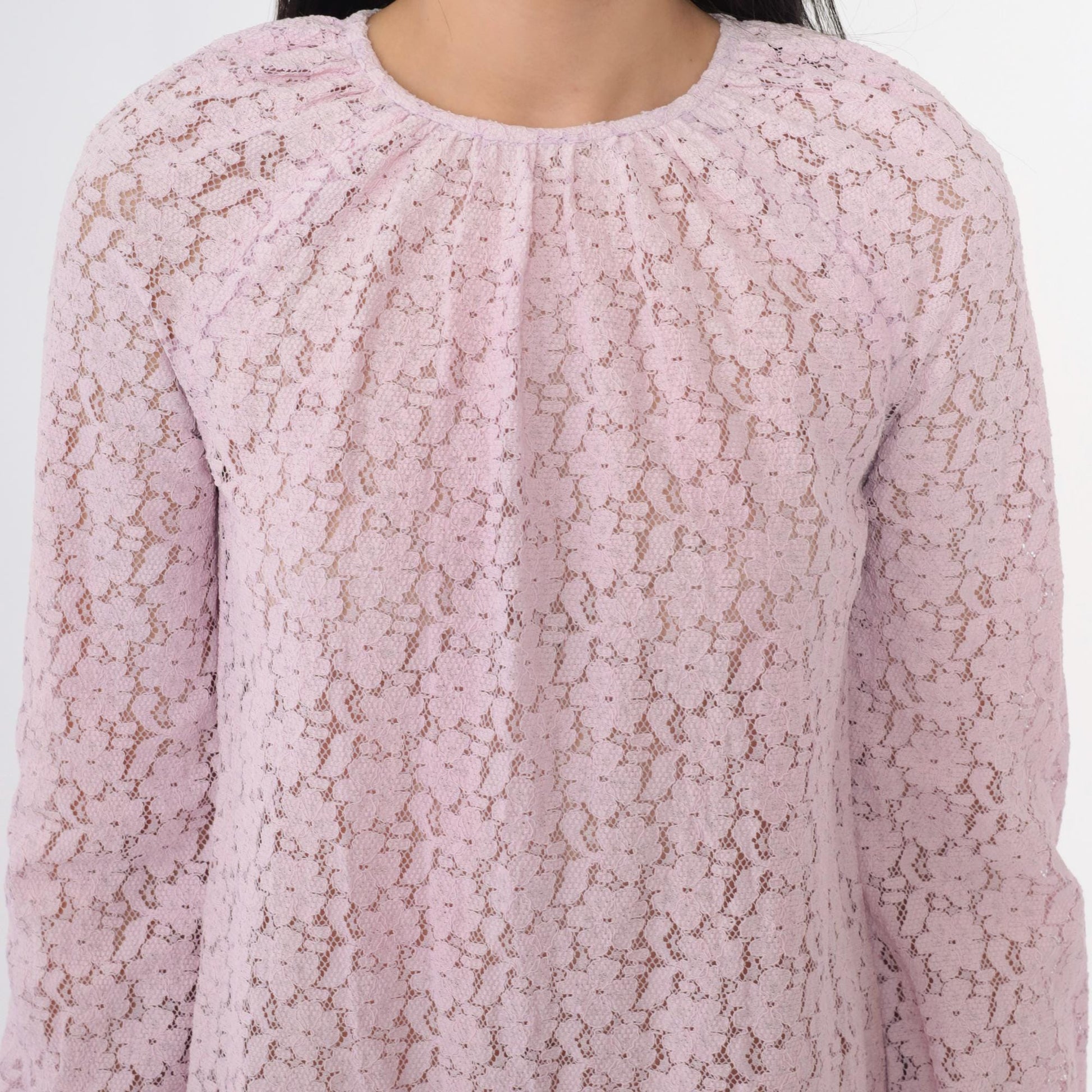 60s Lavender Lace Mini Dress Long Sleeve Shift Party Dress Small S