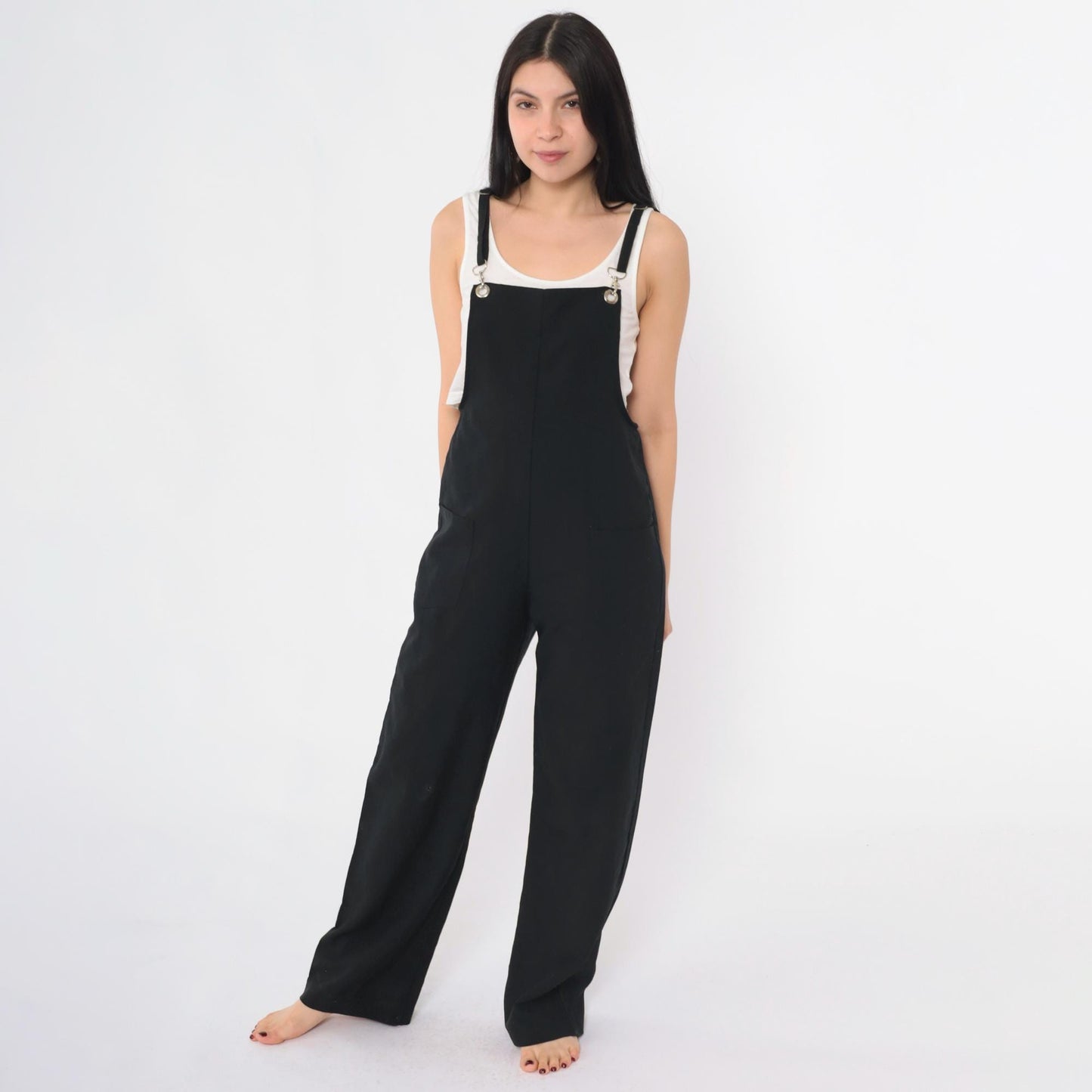 90s Black Overall Jumpsuit Open Back Bib Front Suspender Small S