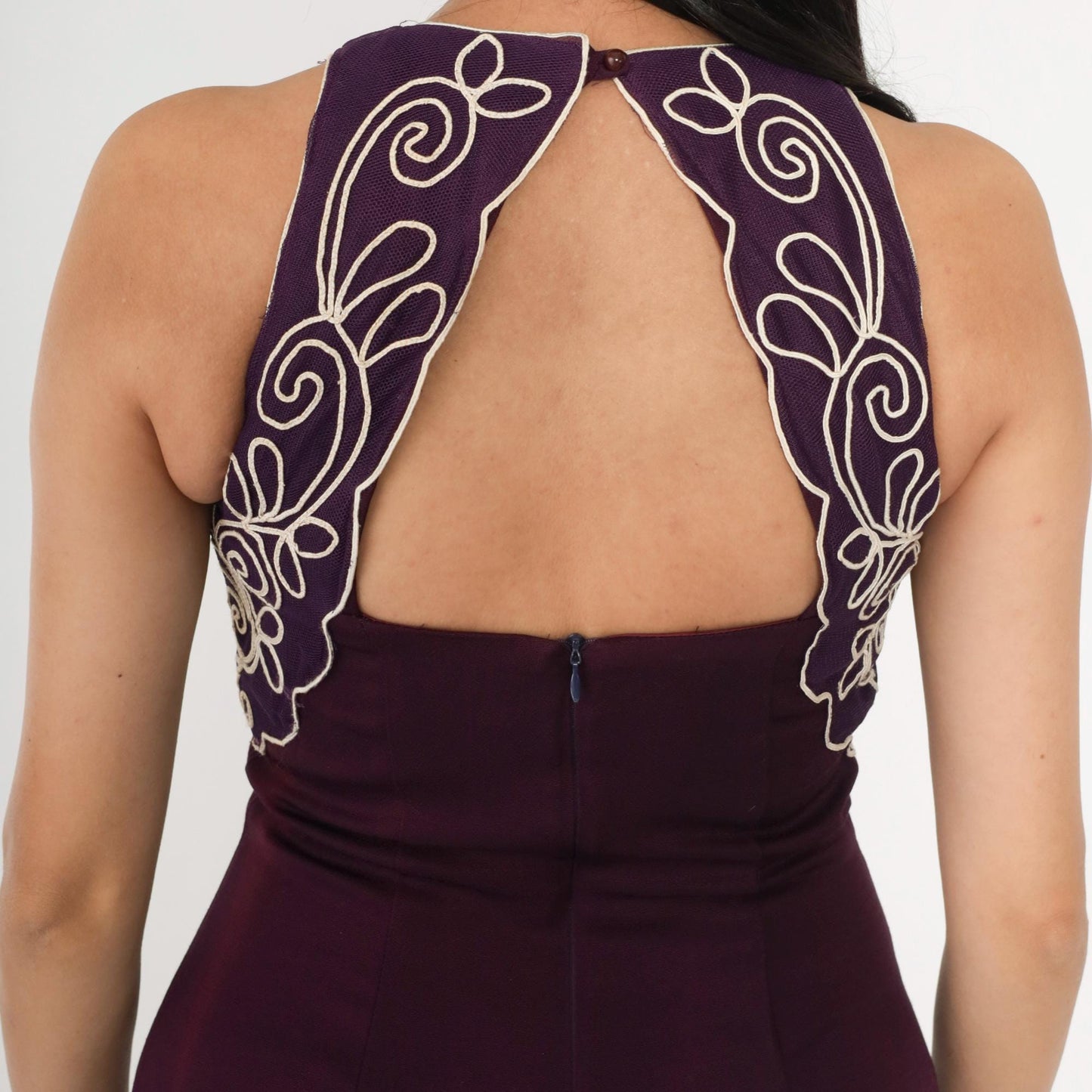 90s Scott McClintock Purple Mini Dress Soutache Open Back Small 6