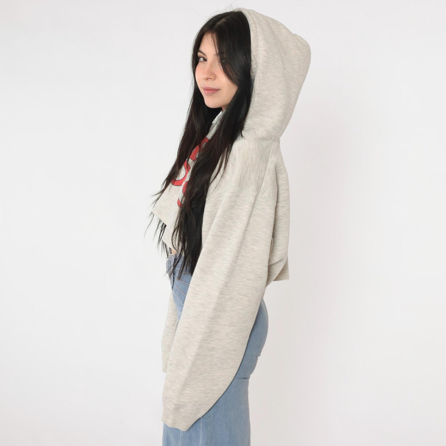 90s NBC Sports Cropped Hoodie Heather Gray Graphic Pullover Extra Large XL