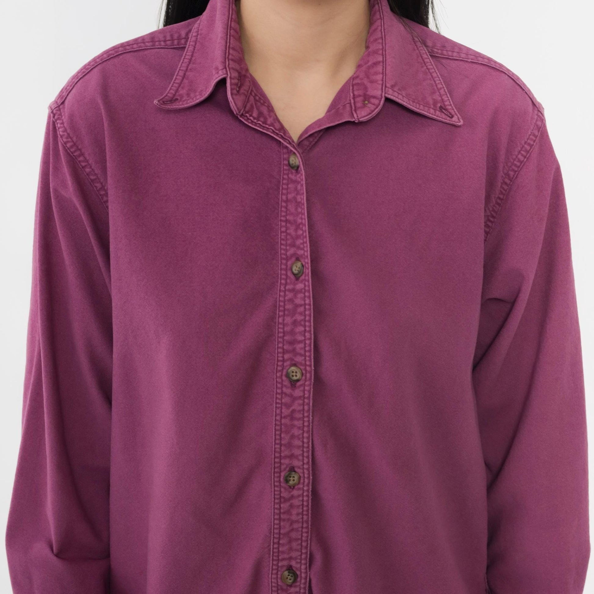 90s L.L. Bean Chamois Cloth Button-Up Shirt Purple Cotton Small S