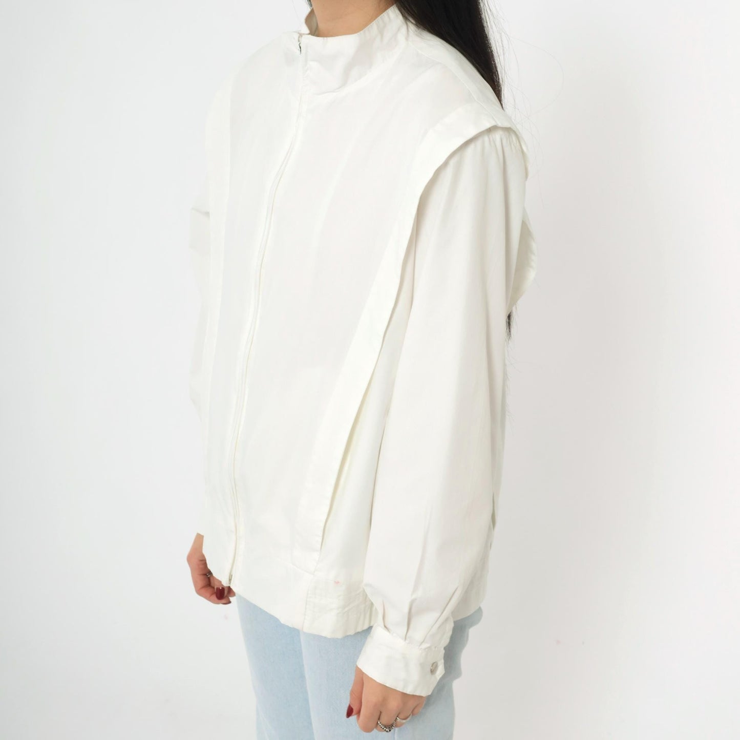 80s Members Only Jacket White Structured Pleated Bomber Windbreaker Large