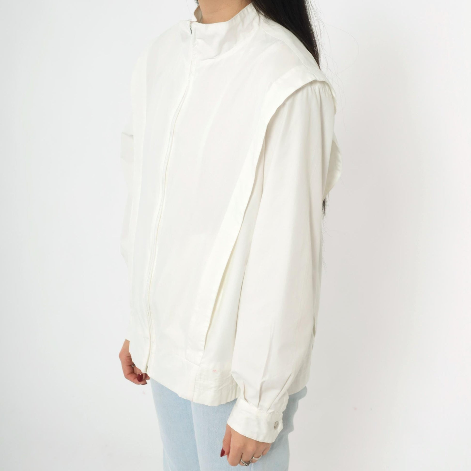 80s Members Only Jacket White Structured Pleated Bomber Windbreaker Large