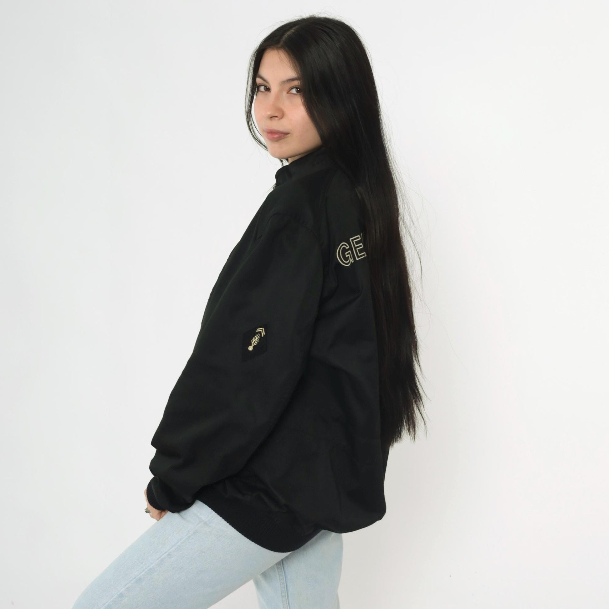 90s Gendarmerie French Military Police Bomber Jacket Black Large L