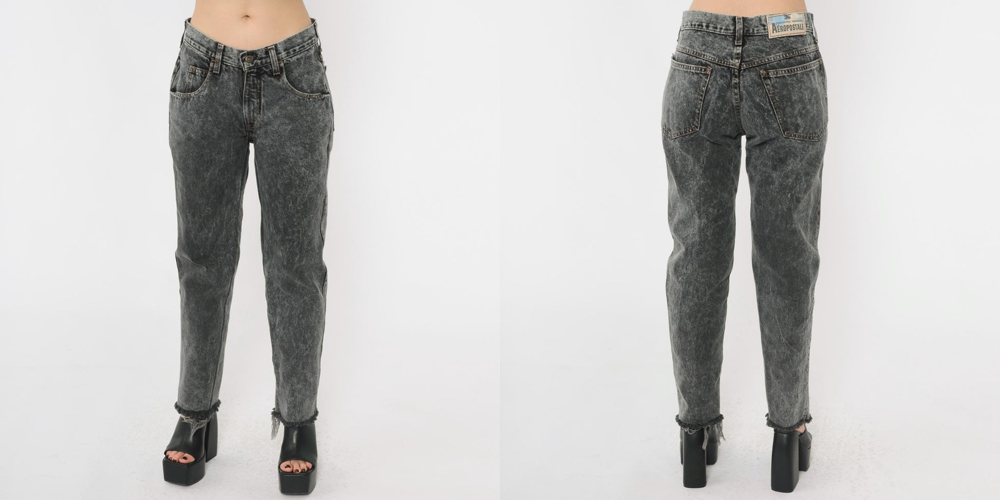 90s Aeropostale Black Acid Wash Jeans Straight Leg Distressed Medium M