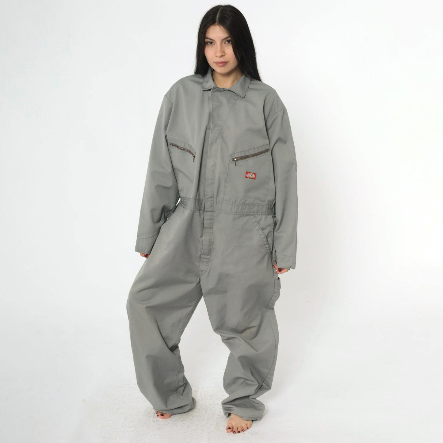 Y2K Dickies Grey Utility Jumpsuit Coveralls Zip Front Men's Large