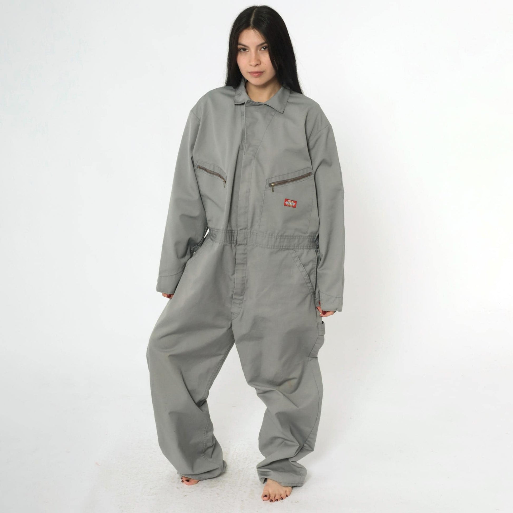 Y2K Dickies Grey Utility Jumpsuit Coveralls Zip Front Men's Large