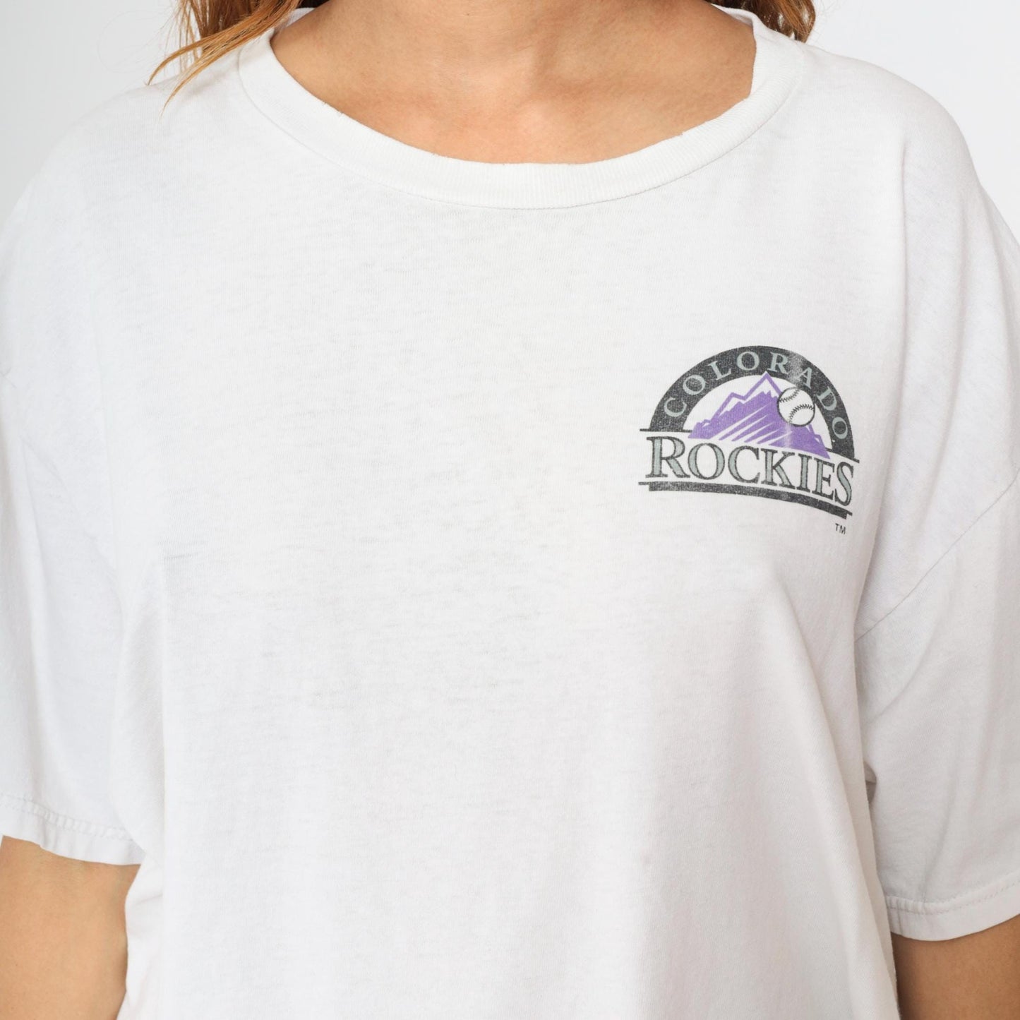 00s Colorado Rockies MLB Graphic T-Shirt White Cotton Crewneck Extra Large XL