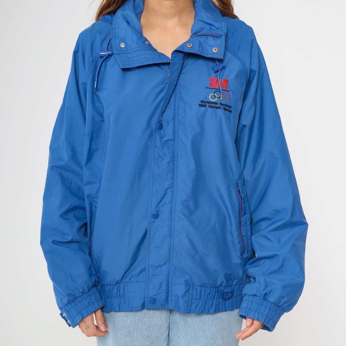 90s Gear for Sports Blue Windbreaker Jacket 3M Nylon Hooded Medium