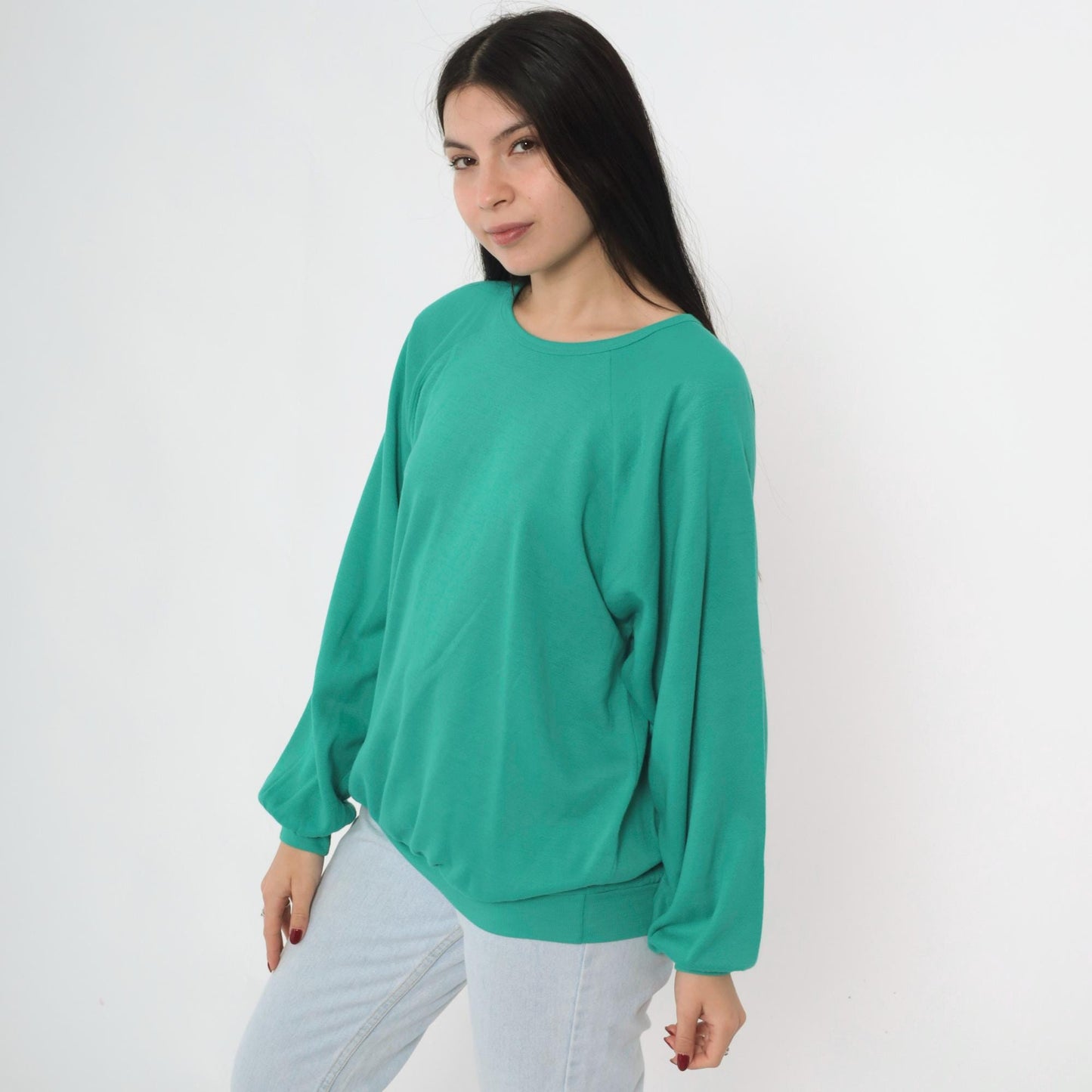 80s Green Crewneck Sweatshirt Raglan Sleeve Vintage Medium Large