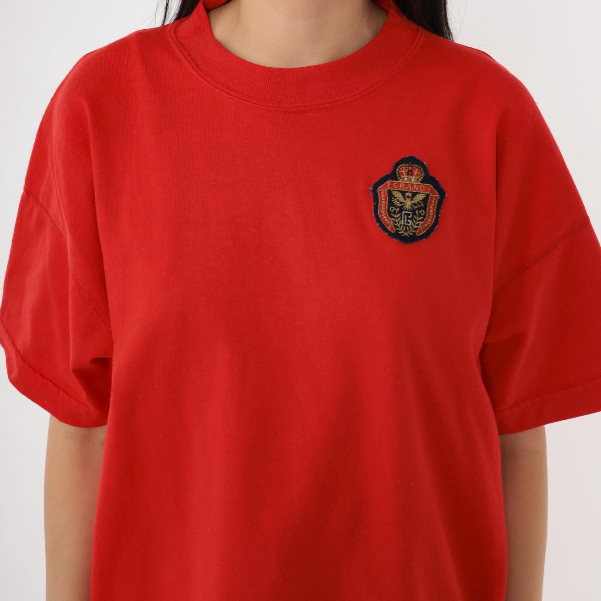 90s Grand Eagle Crest Embroidered T-Shirt Red Crewneck Extra Large XL