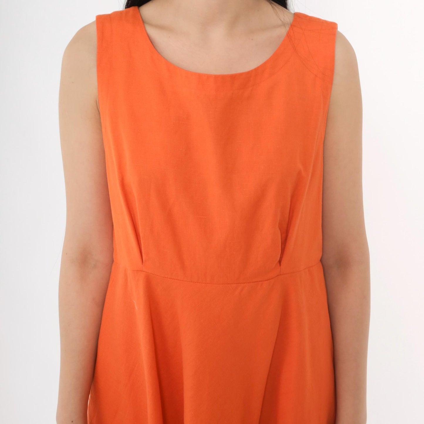 80s Orange Midi Dress Button Back A-Line Sleeveless Medium M