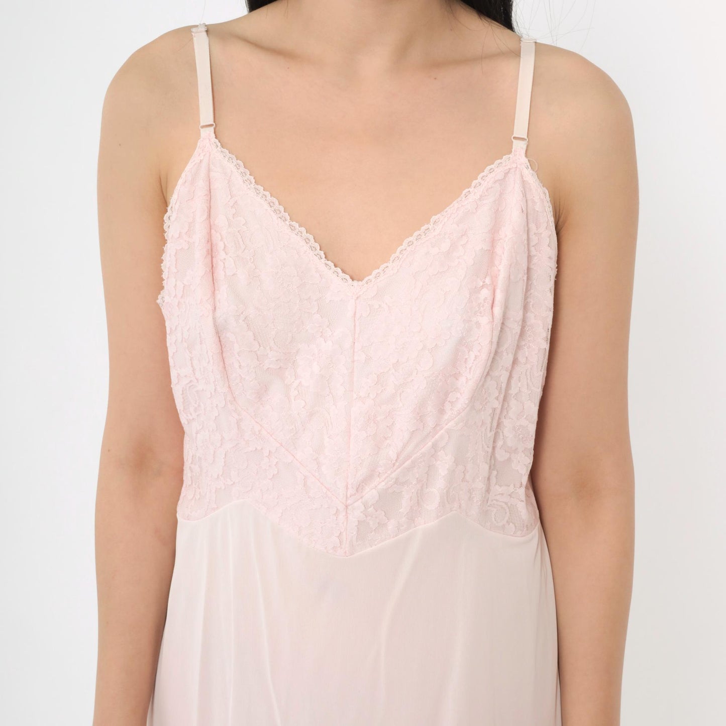 70s Pink Lace Slip Dress V-Neck Spaghetti Straps Mini Nightgown Medium