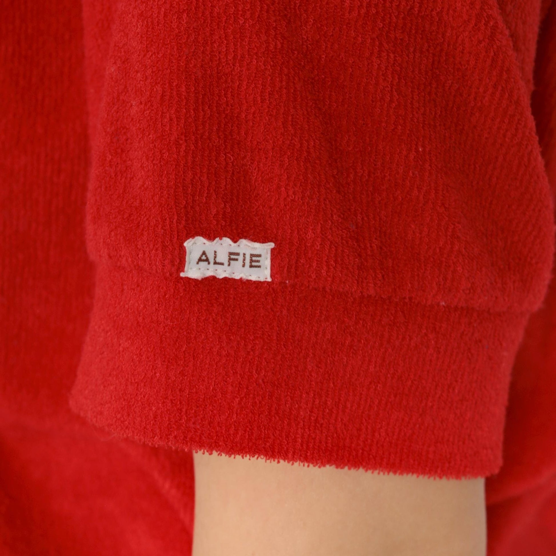 80s Alfie California Terry Cloth V-Neck Top Red Short Sleeve Medium Large