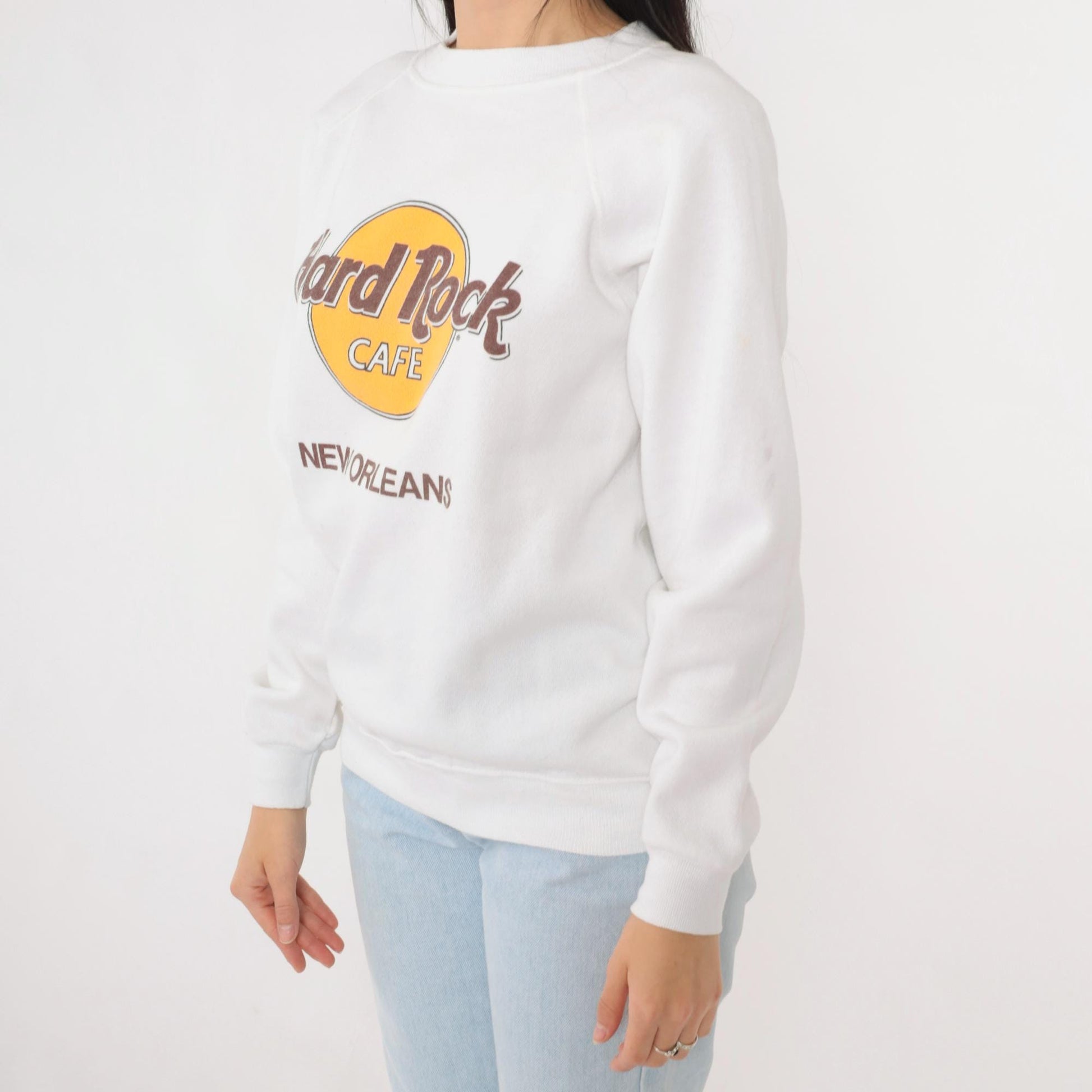 90s Hard Rock Cafe New Orleans Raglan Sweatshirt White Graphic Small