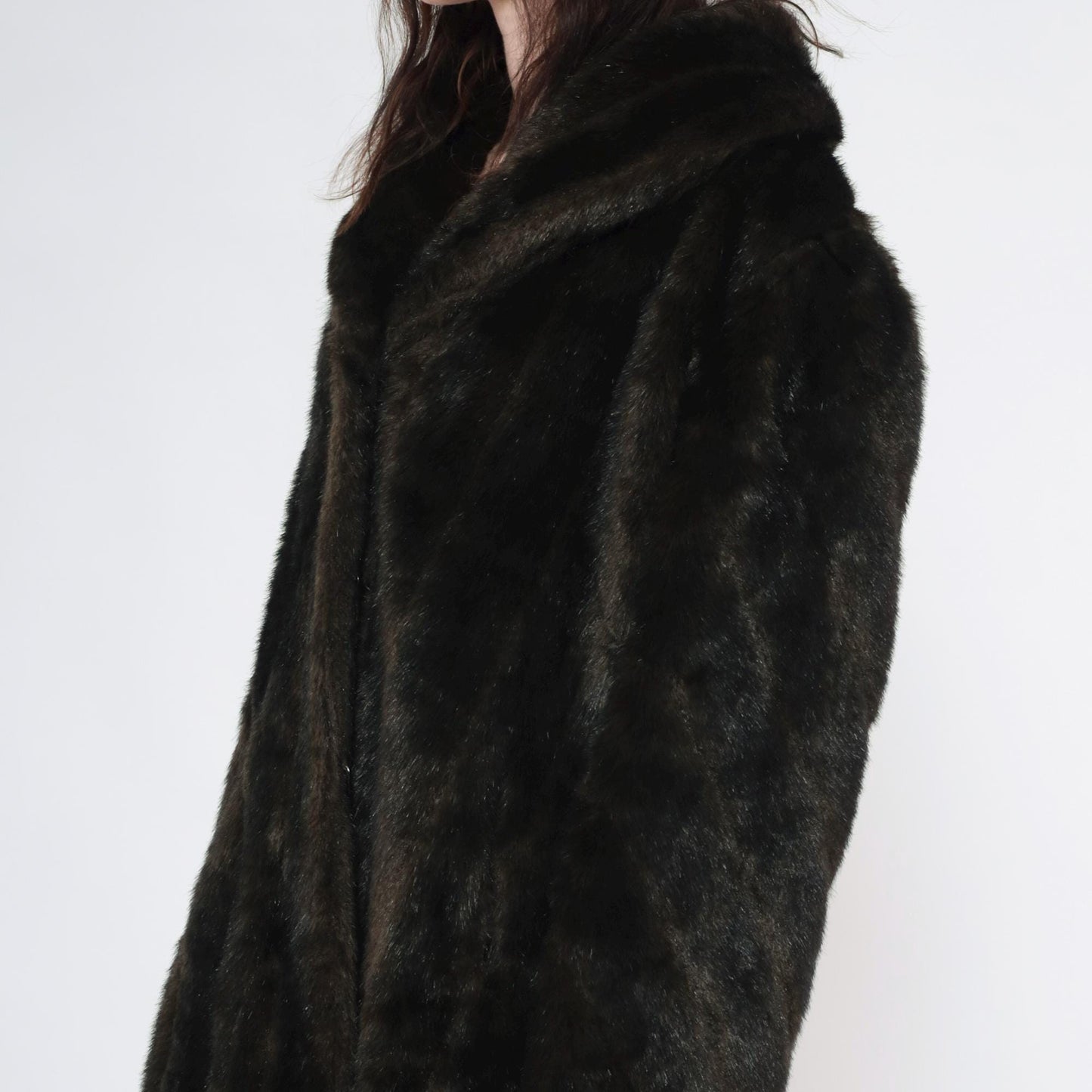 90s Brown Faux Fur Jacket Shawl Collar Short Coat Extra Large XL