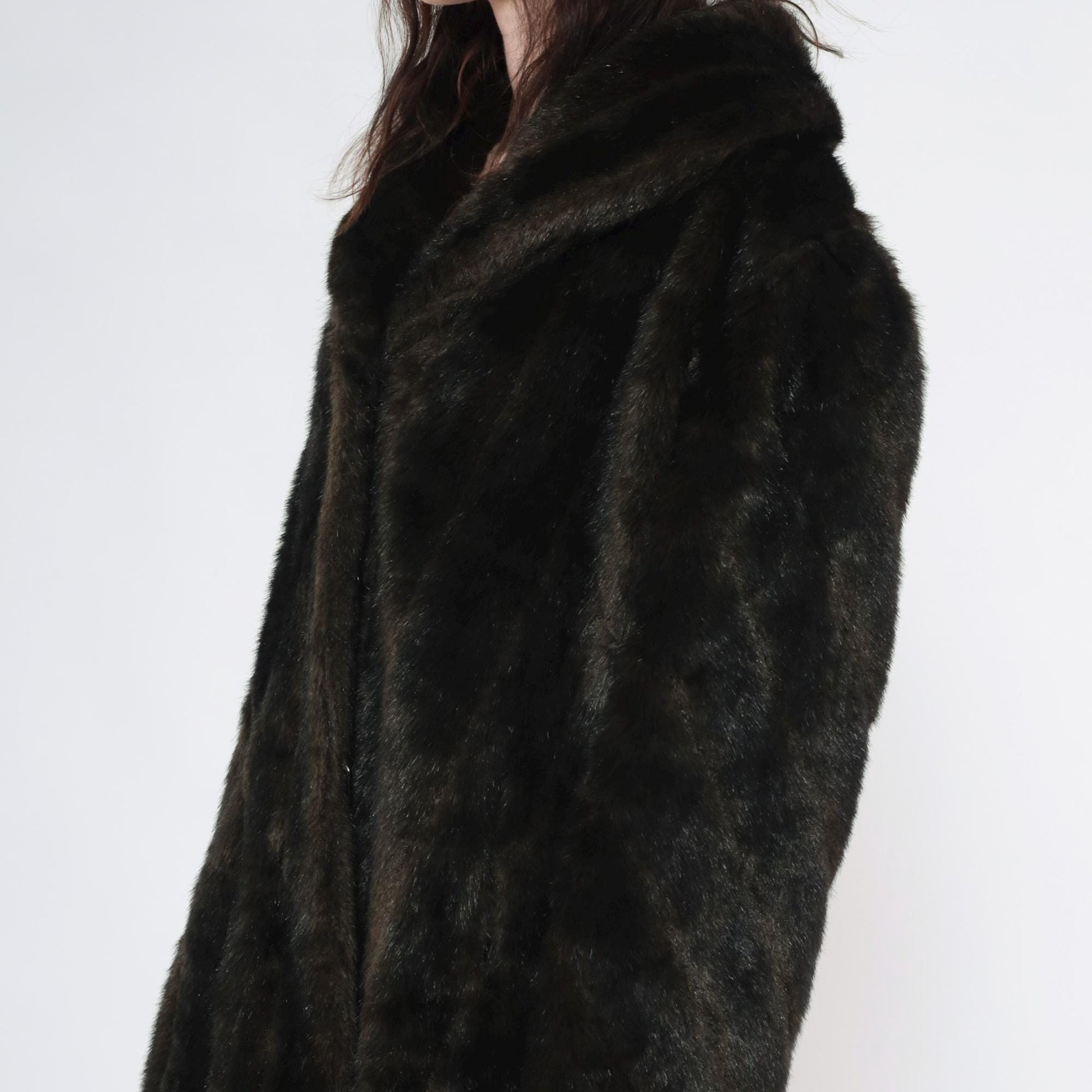 90s Brown Faux Fur Jacket Shawl Collar Short Coat Extra Large XL