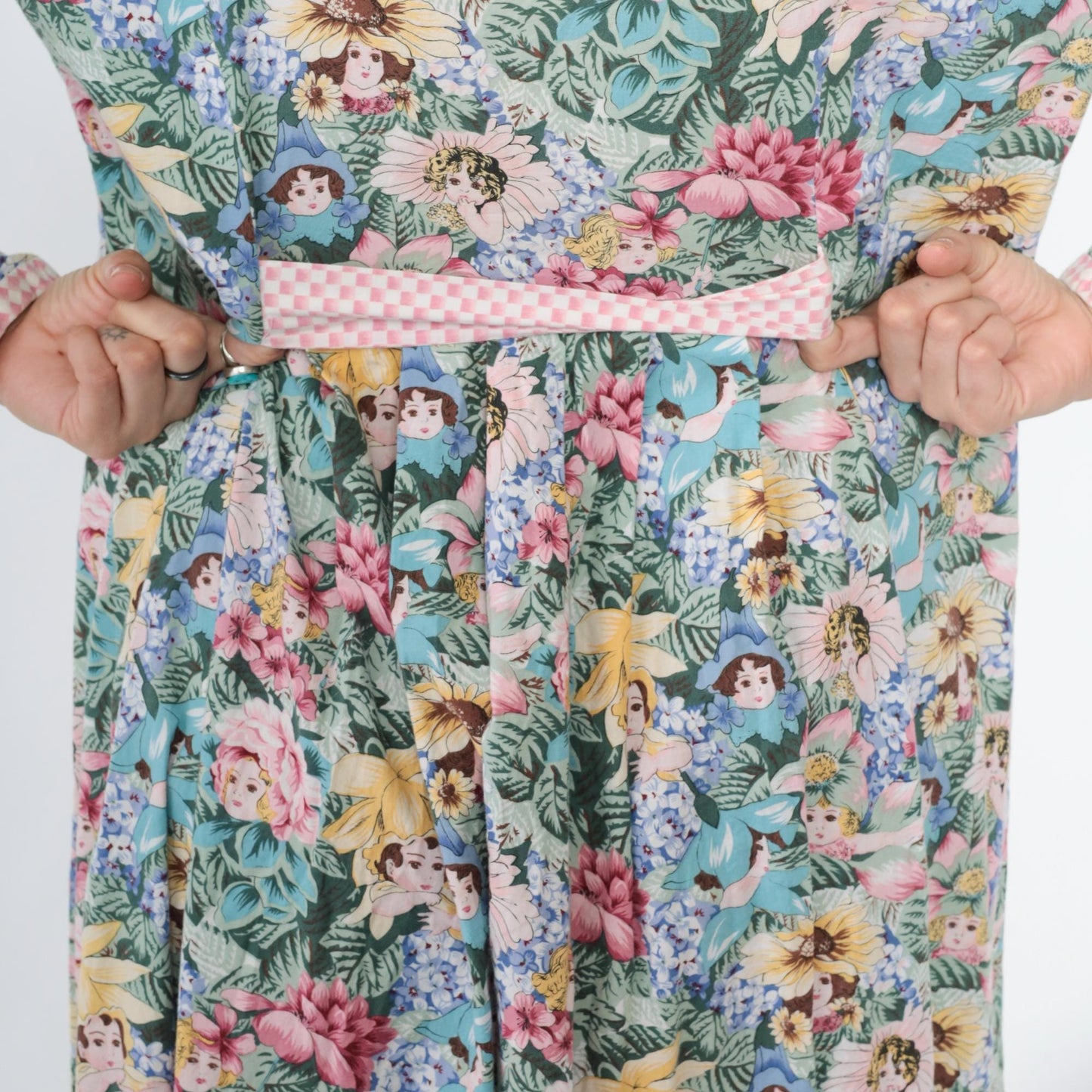 90s Floral Maxi Dress Flower Child Print Empire Waist Long Sleeve Medium Large