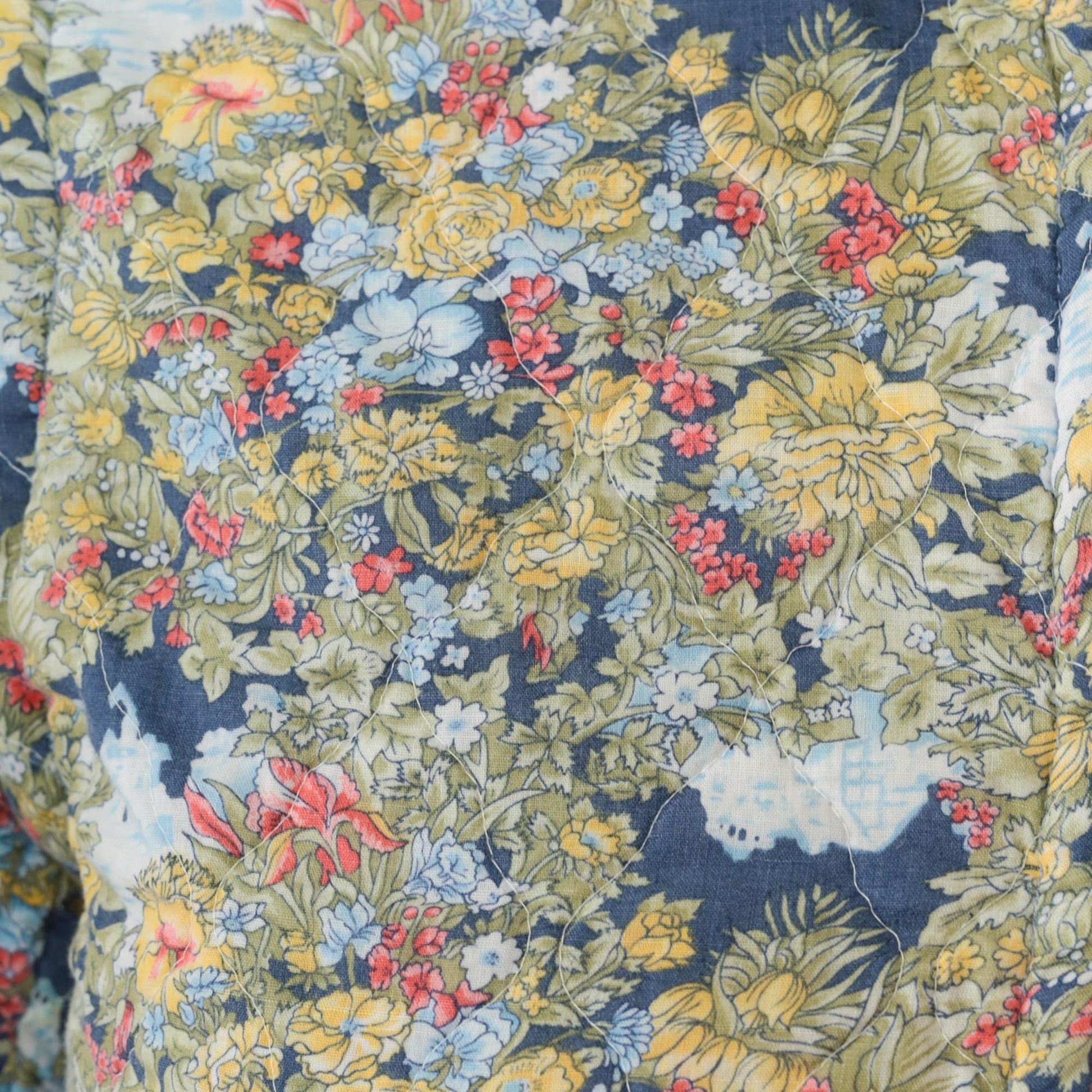 80s Quilted Floral Jacket Mandarin Collar Chinese Knot Buttons Small