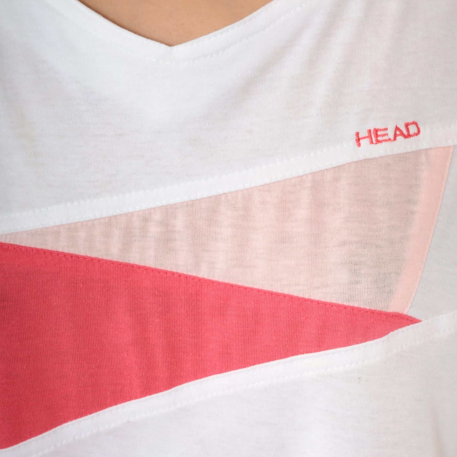 80s Head Tennis T-Shirt White Pink Colour Block V-Neck Medium M