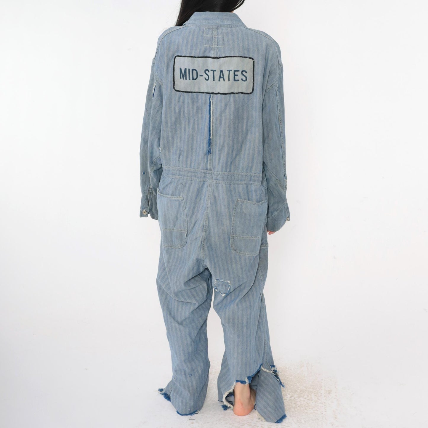 1960s WW Corporation Herringbone Denim Coveralls Workwear Distressed 48