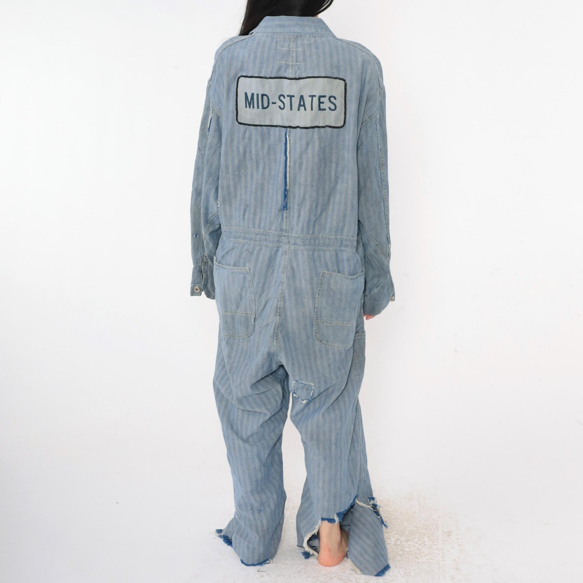 1960s WW Corporation Herringbone Denim Coveralls Workwear Distressed 48