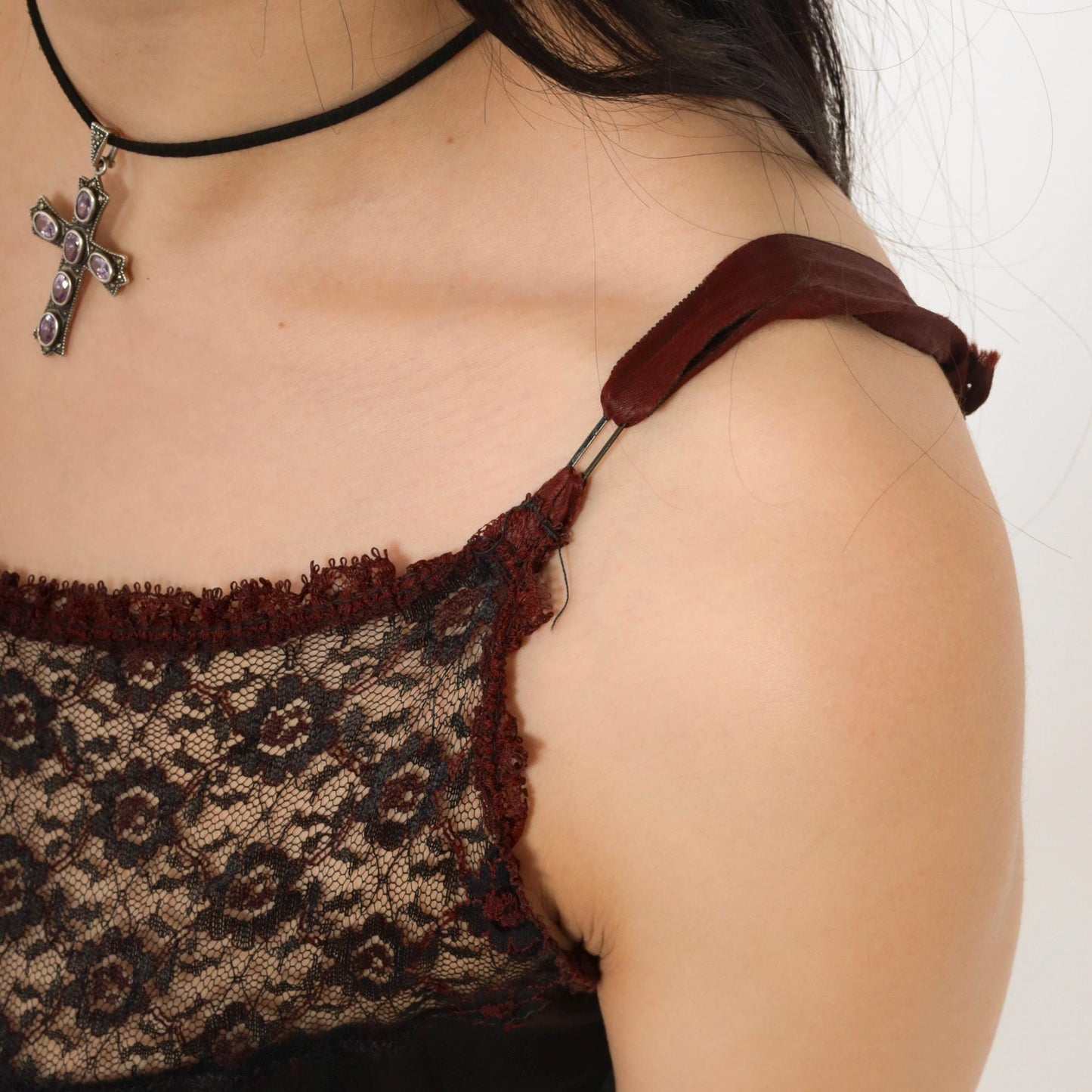 1960s Black Lace Slip Dress Empire Waist Spaghetti Strap Sheer Medium