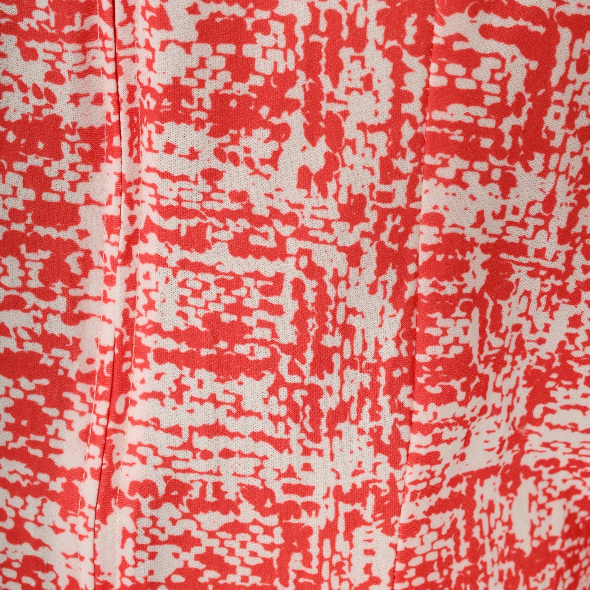 70s Abstract Red Mini Dress Puff Sleeve A-Line Shift Extra Large