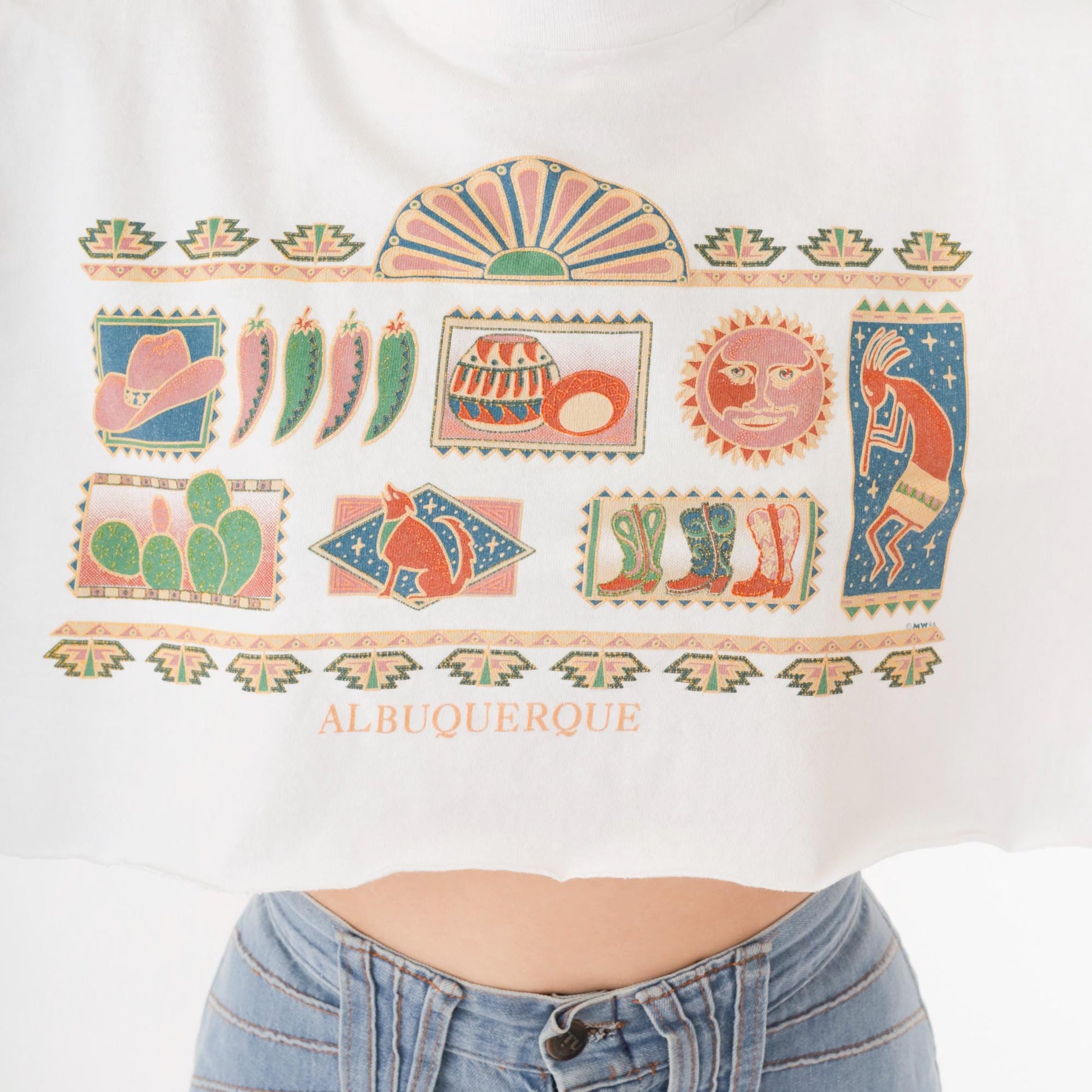 90s Albuquerque Southwest Graphic T-Shirt Cotton Crop Tee Large L