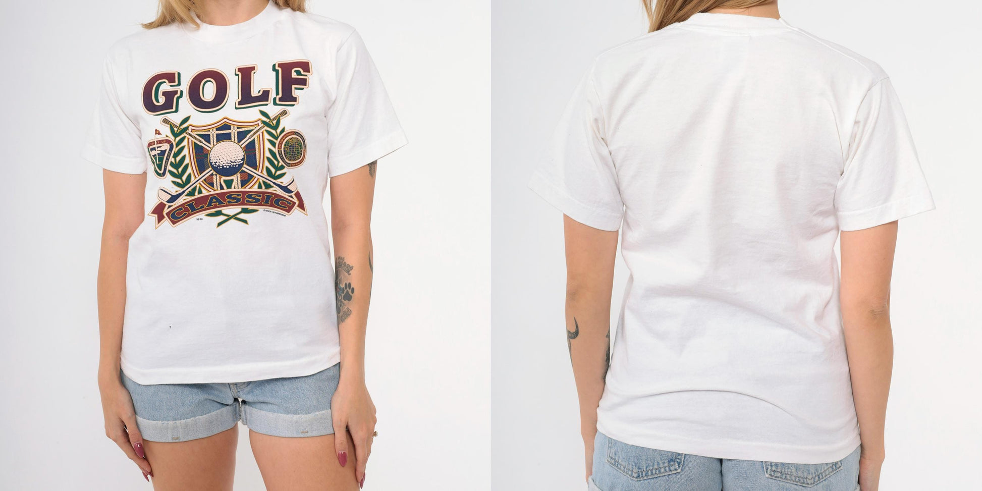 90s Golf Classic Crest Graphic T-Shirt Single Stitch White Extra Small