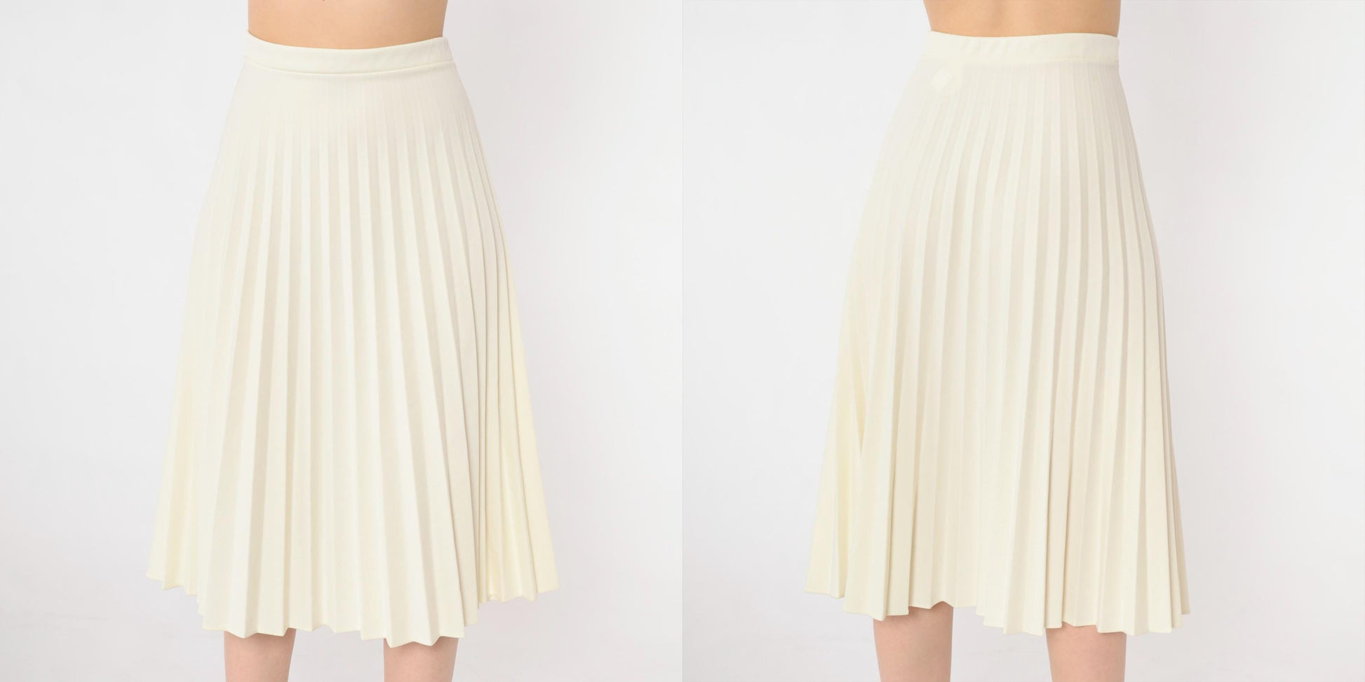 70s Cream Pleated Midi Skirt High Waist Elastic Large L