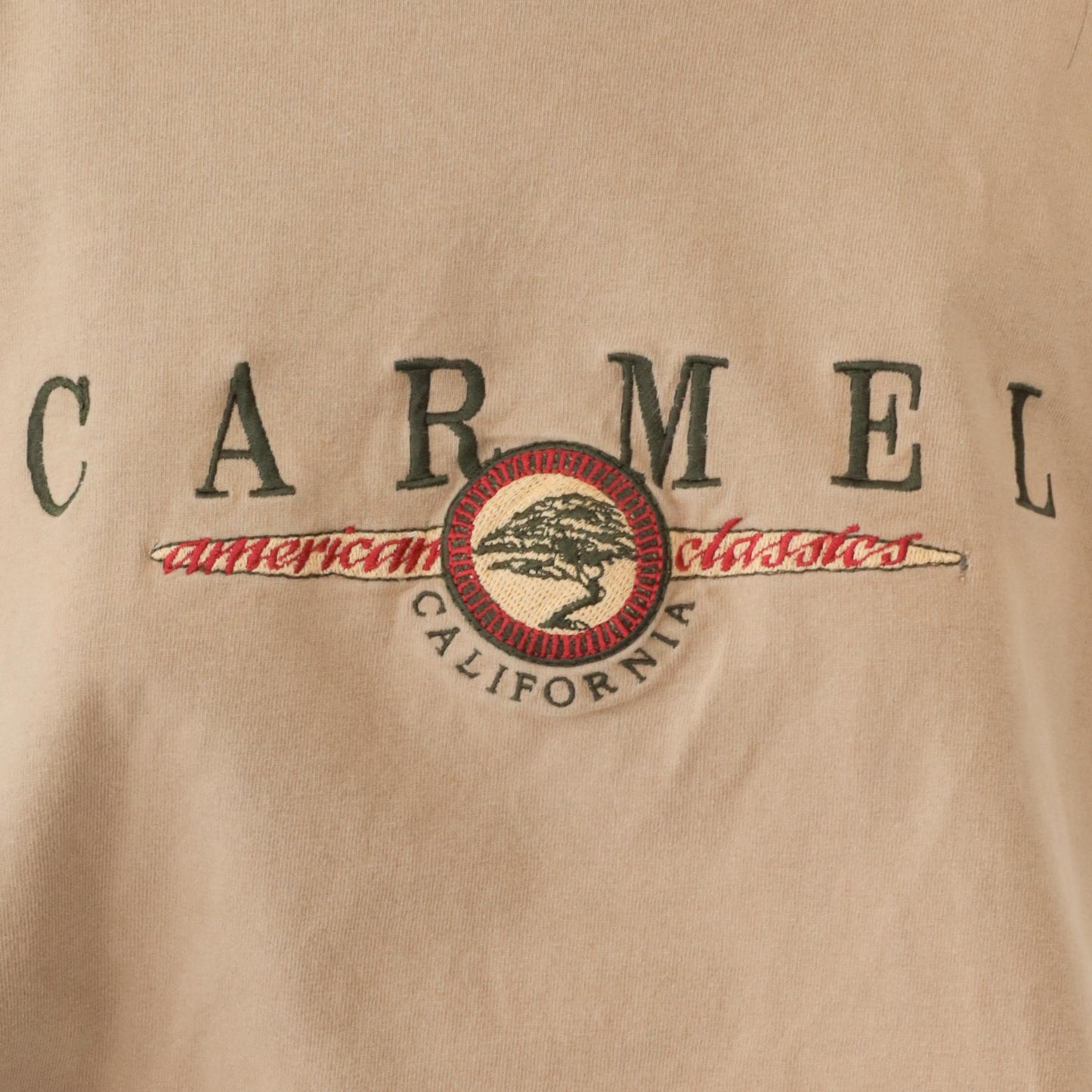 90s Carmel California Embroidered Crop Tee Tan Cotton Large L