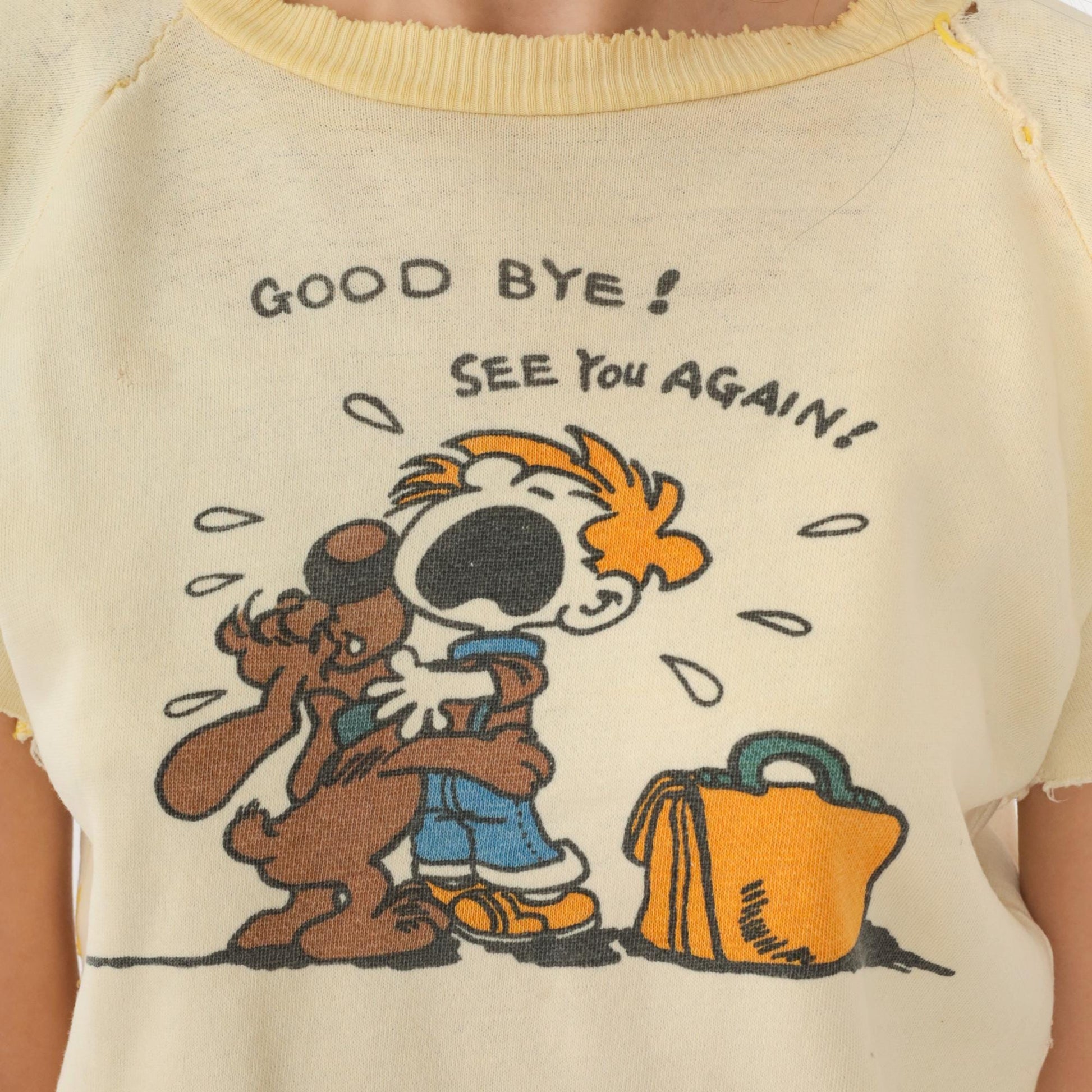 80s Graphic Sweatshirt Tee Yellow Goodbye See You Again Cartoon Extra Small