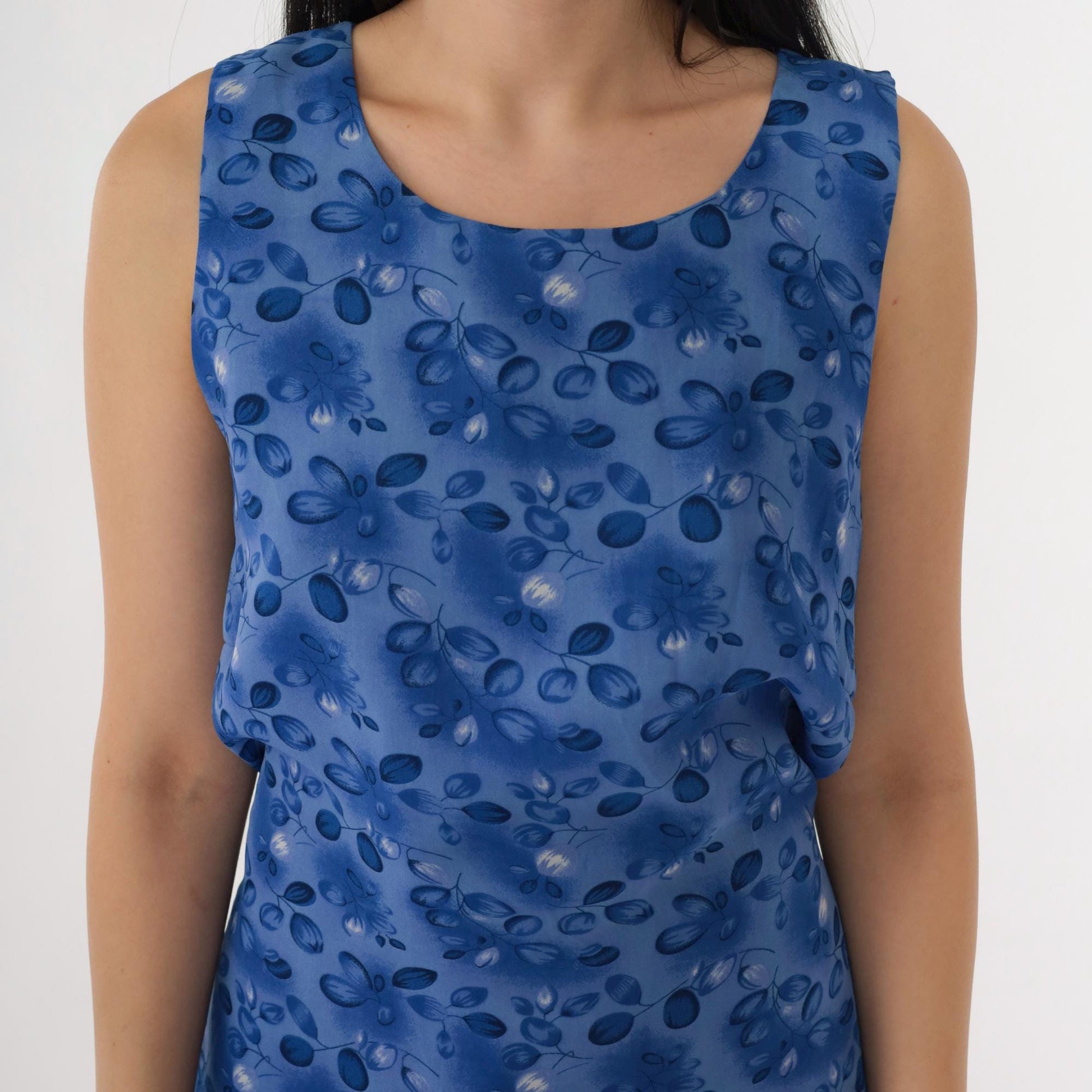 90s Blue Floral Maxi Dress with Matching Shawl Sleeveless Medium