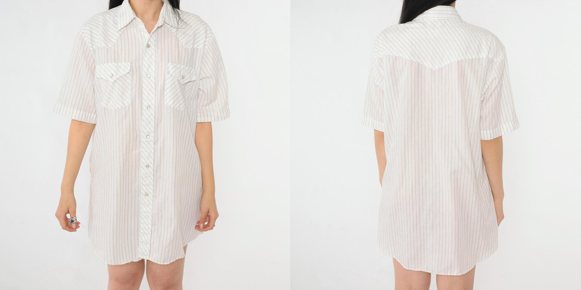 80s Corral West Ranchwear Pearl Snap Western Shirt Striped White Large