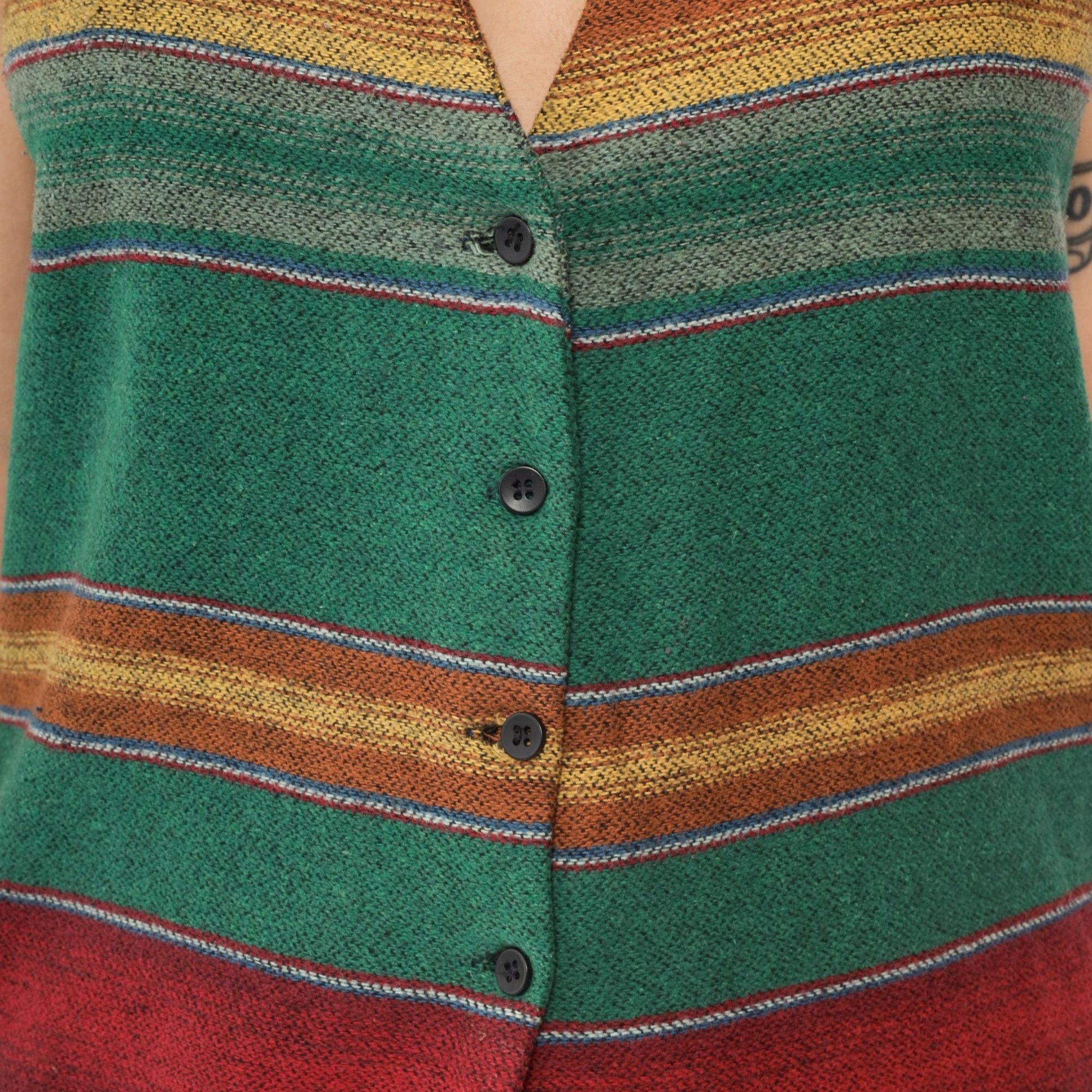 90s Striped Southwestern Woven Vest Multicolor V-Neck Button-Up Small