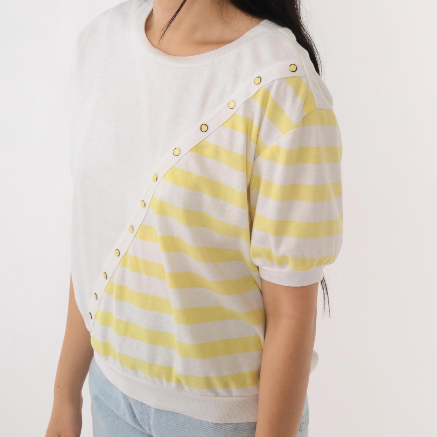 80s White Stag Striped Short Sleeve Shirt Yellow Banded Hem Medium