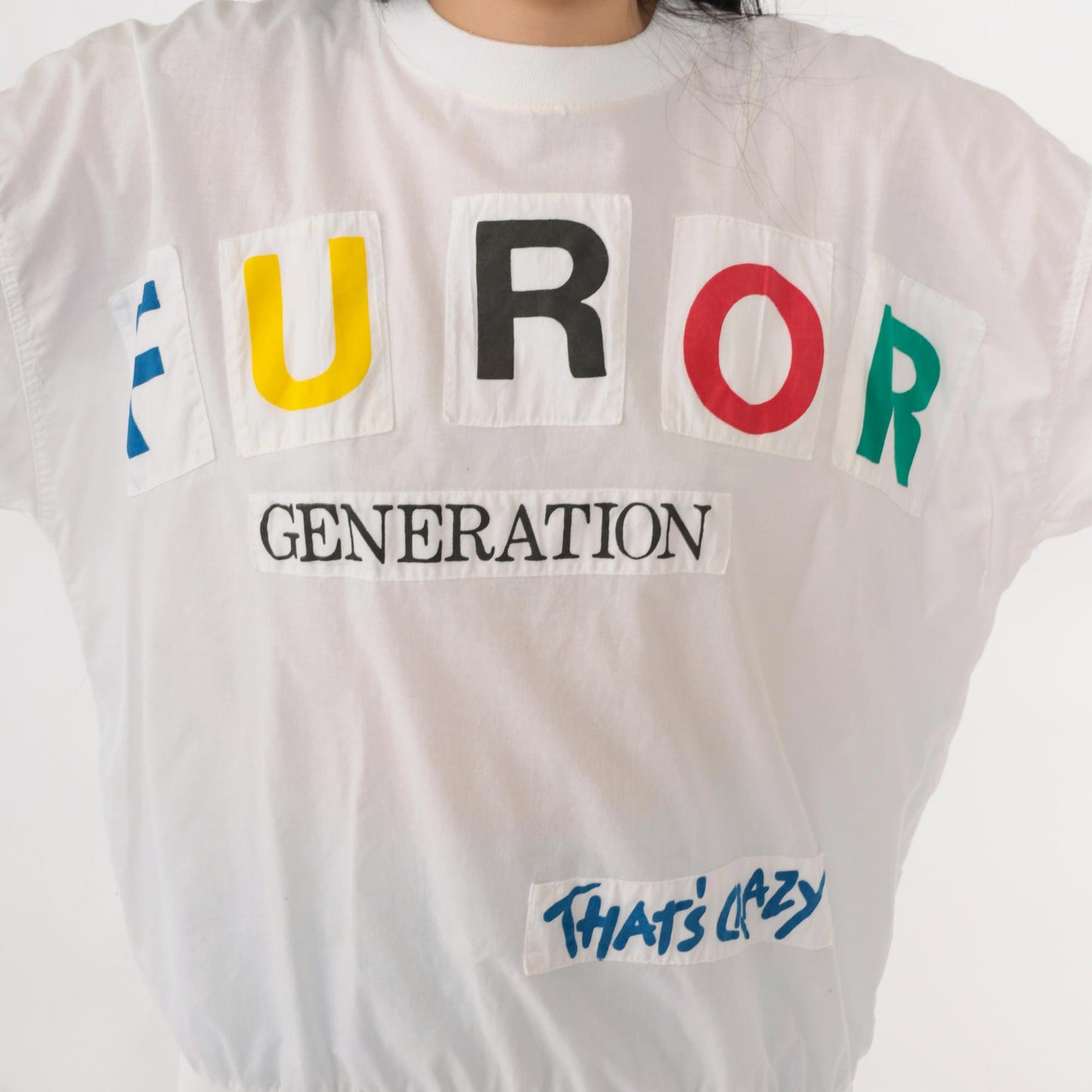 90s Furor Generation Graphic Long Sleeve Shirt White Colorful Appliqué Large L
