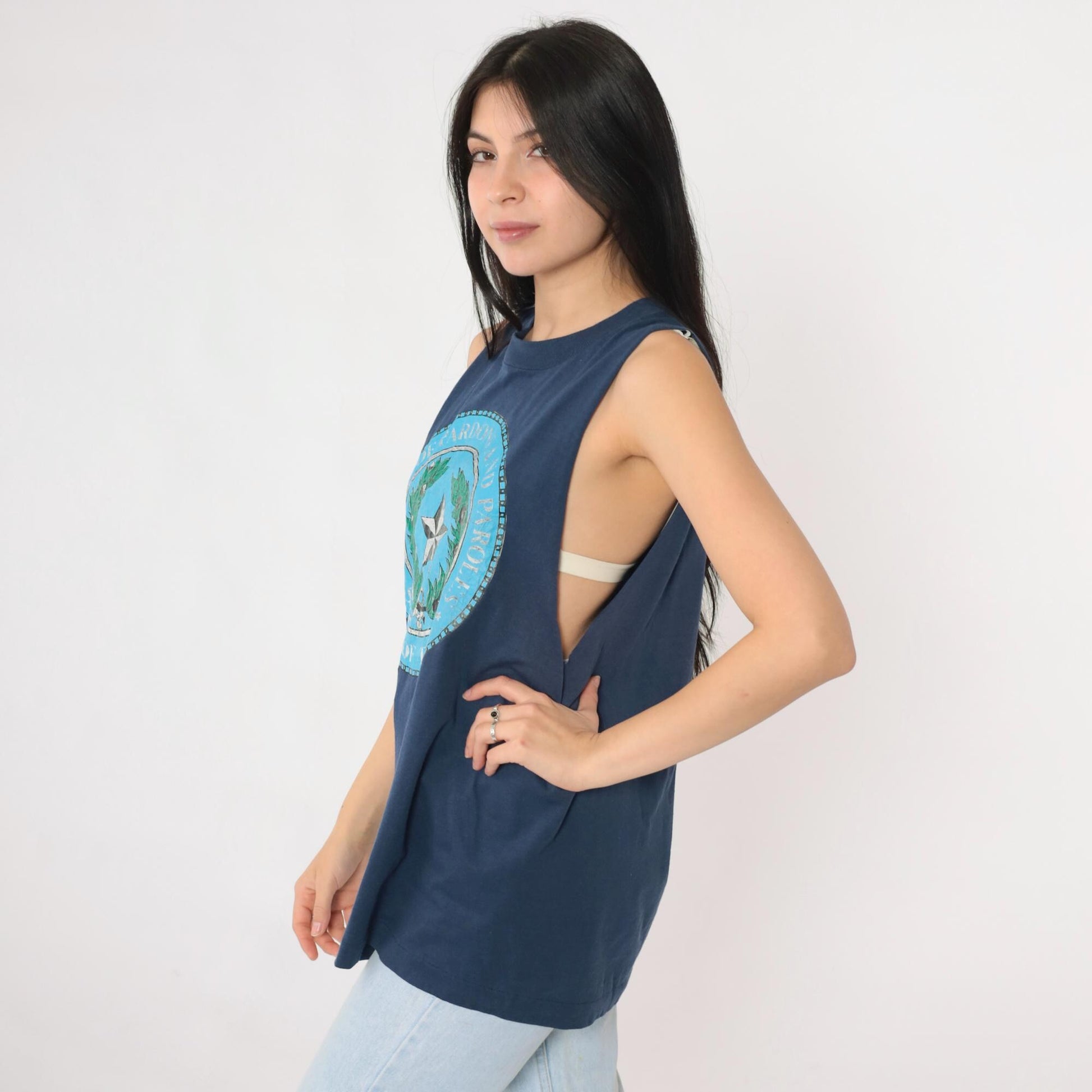 80s Screen Stars Texas Board of Pardons and Paroles Tank Top Blue Medium Large