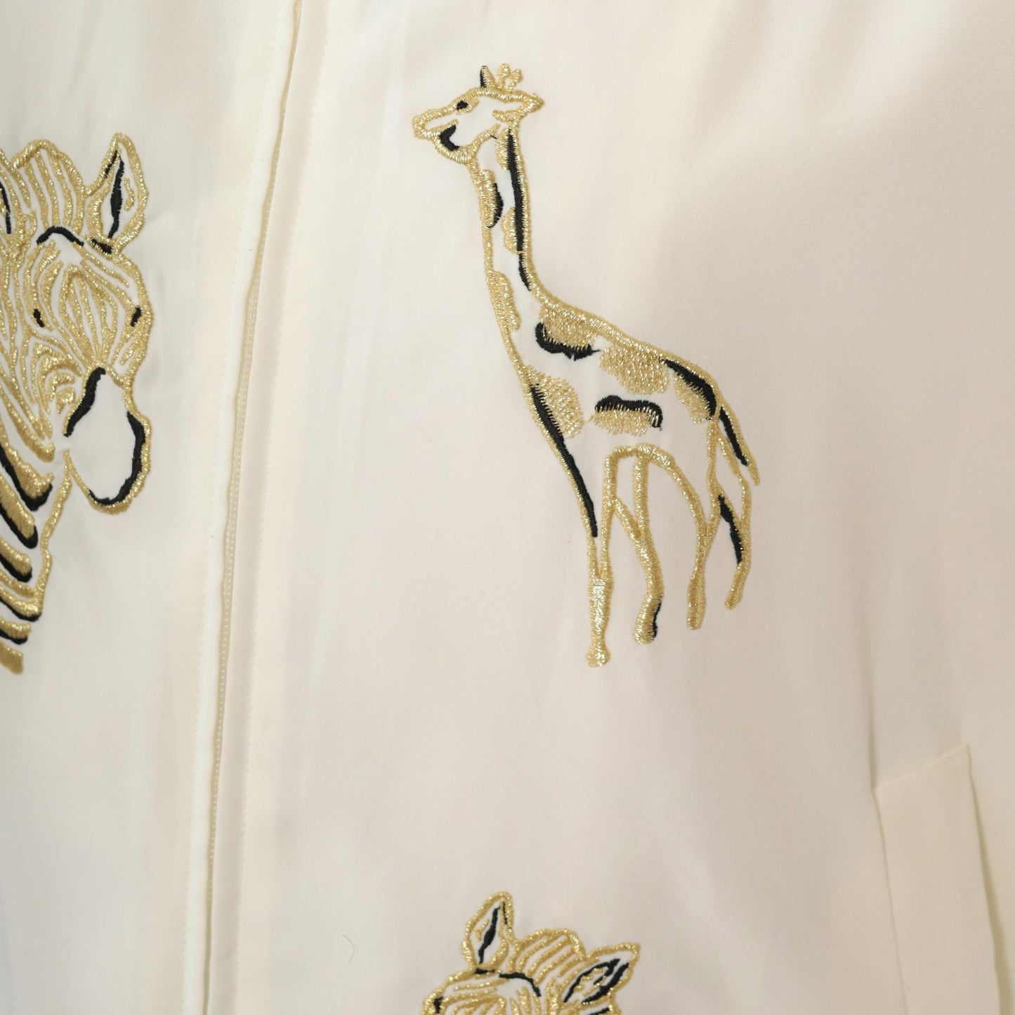 90s Safari Animal Windbreaker Jacket Off-White Embroidered Gold Small S
