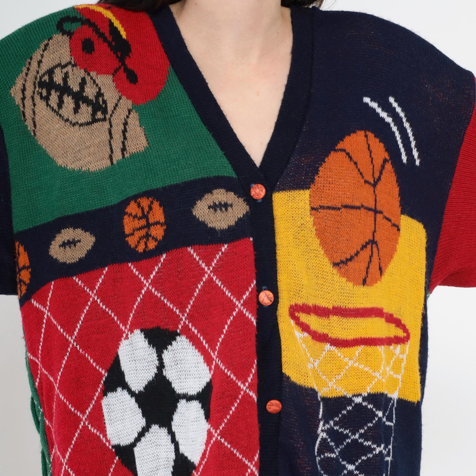 90s Cabin Creek Sports Cardigan Novelty Knit Basketball Football Soccer Plus Size XL