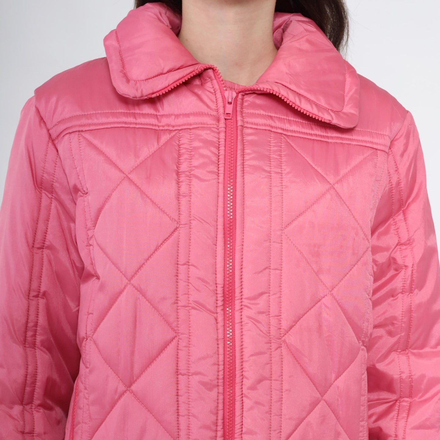 80s Pink Quilted Puffer Ski Jacket Zip-Up Winter Coat Medium