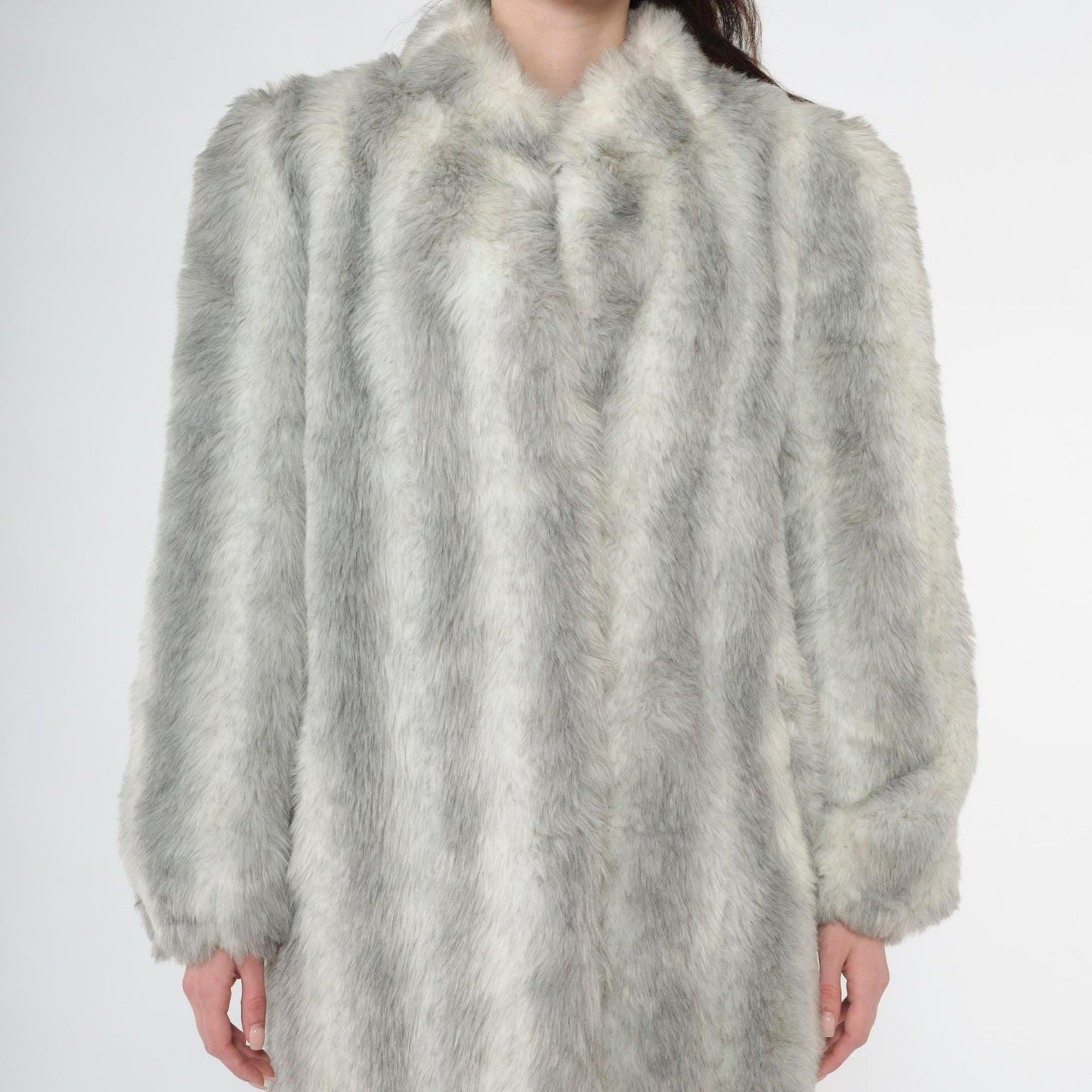 90s Grey Faux Fur Coat Hook Closure Winter Jacket Medium