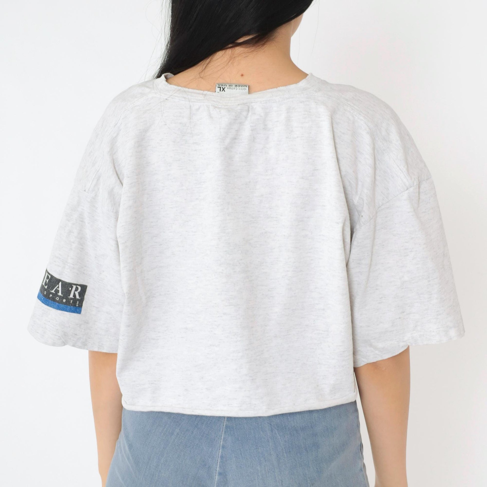 90s University of Utah Utes Crop Top Grey Graphic T-Shirt Cotton Medium