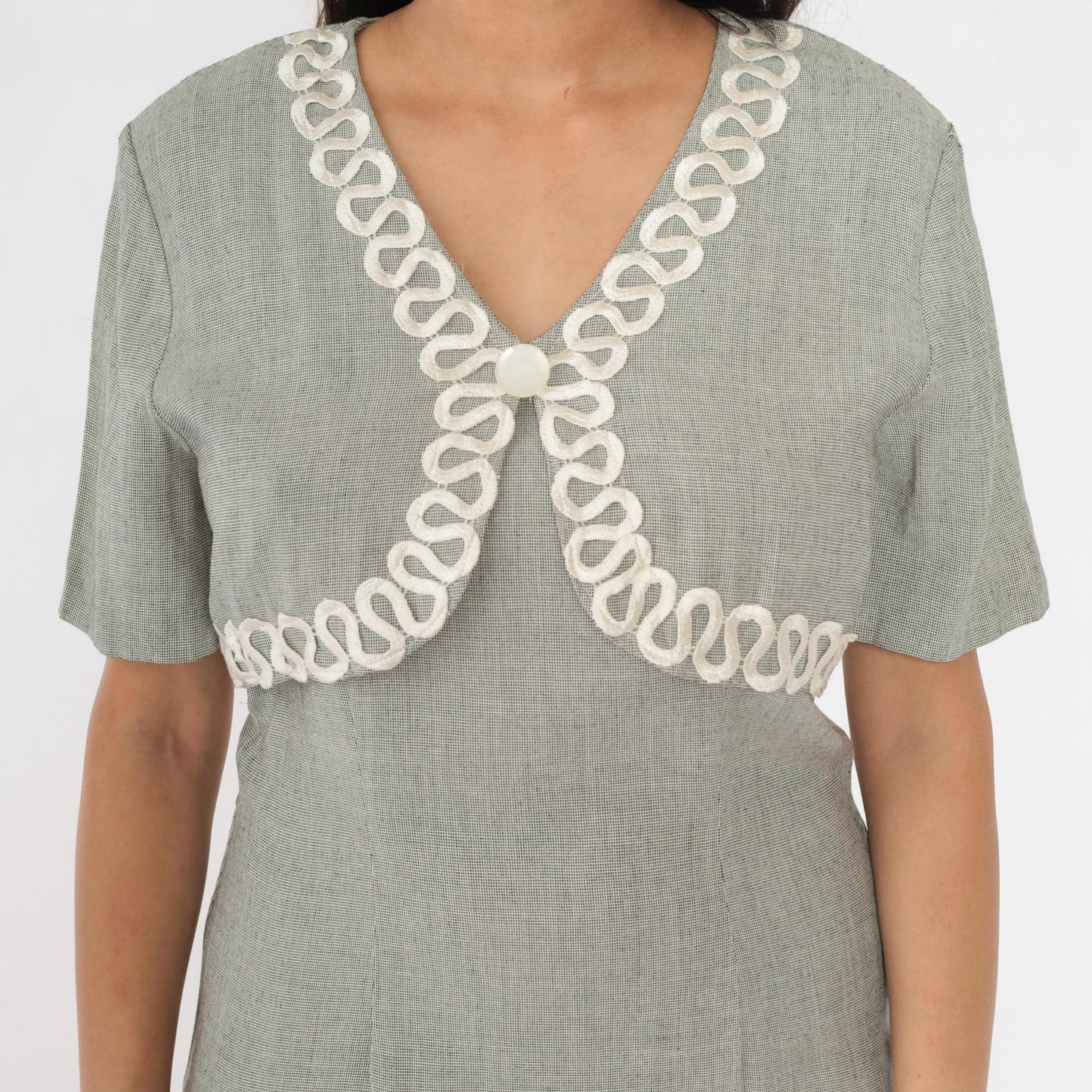 80s Grey Sheath Dress Pencil Silhouette Illusion Bolero Small