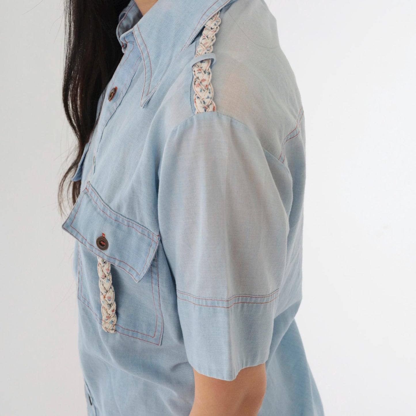 70s Alfie California Chambray Shirt Blue Epaulette Button Up Small