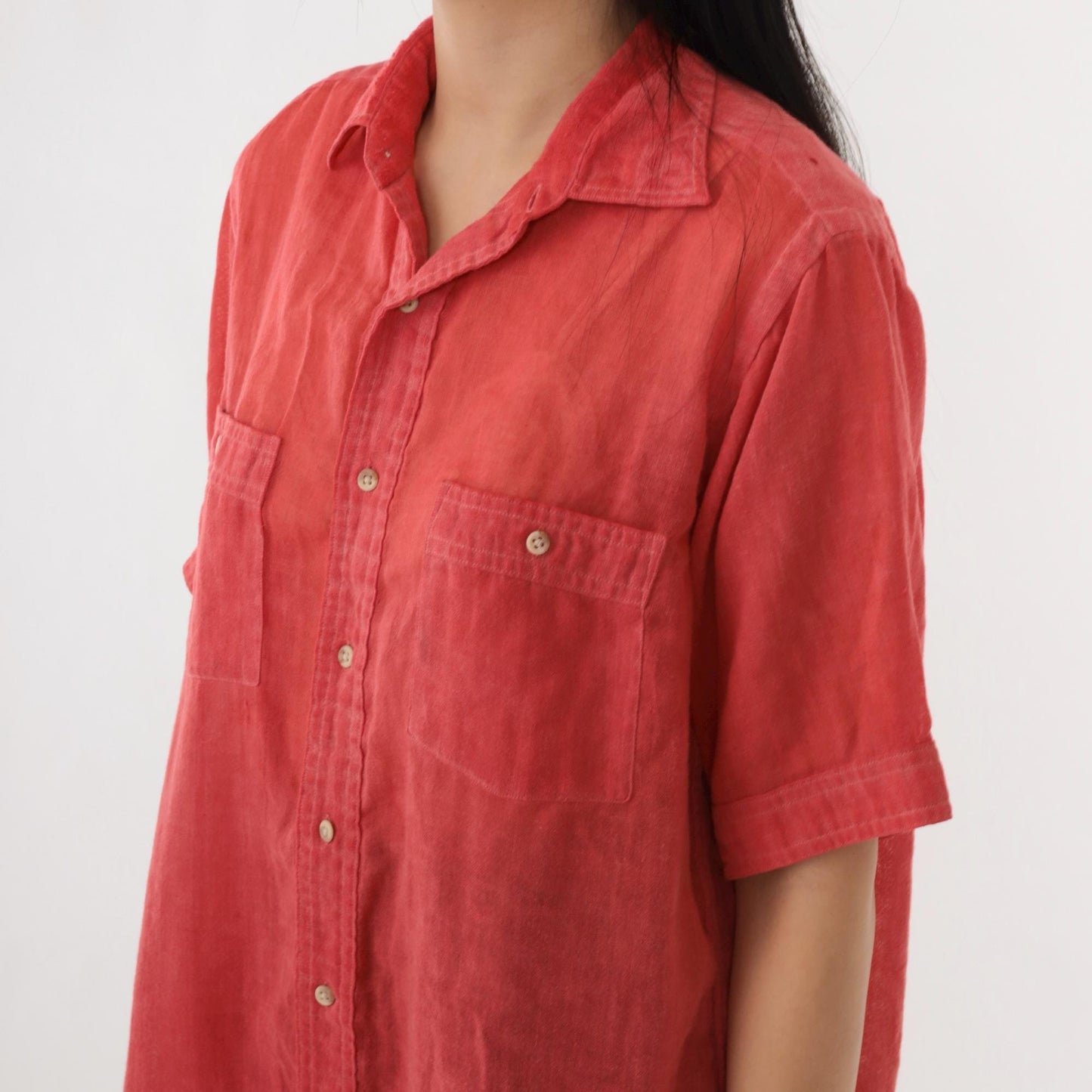70s Langworthy's Sheer Red Button-Up Shirt Short Sleeve Men's Medium